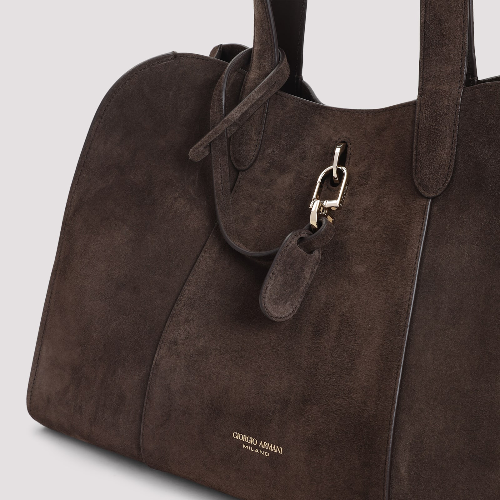 Giorgio Armani Suede Calf Leather Handbag In Brown