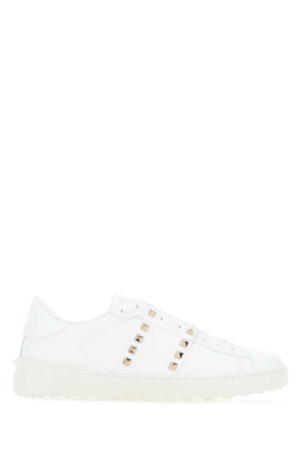 Shop Valentino White Leather Rockstud Untitled Sneakers In 0bo