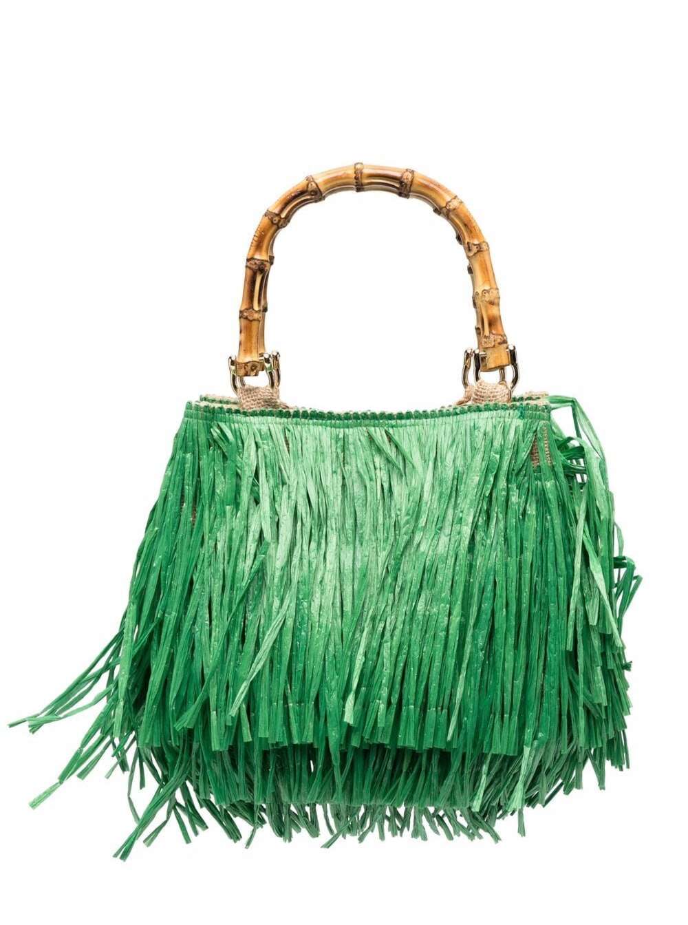 LaMilanesa La Milanesa Womans Green Jute Handbag With Fringes