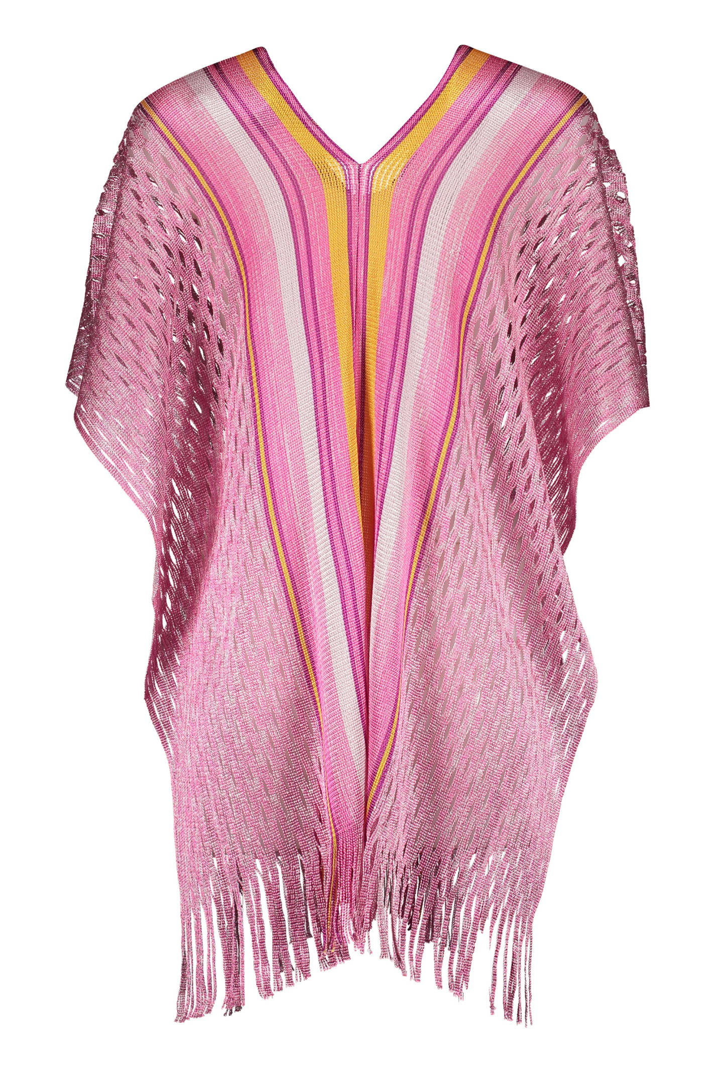 Shop Missoni Fringed Knit Poncho In Pink