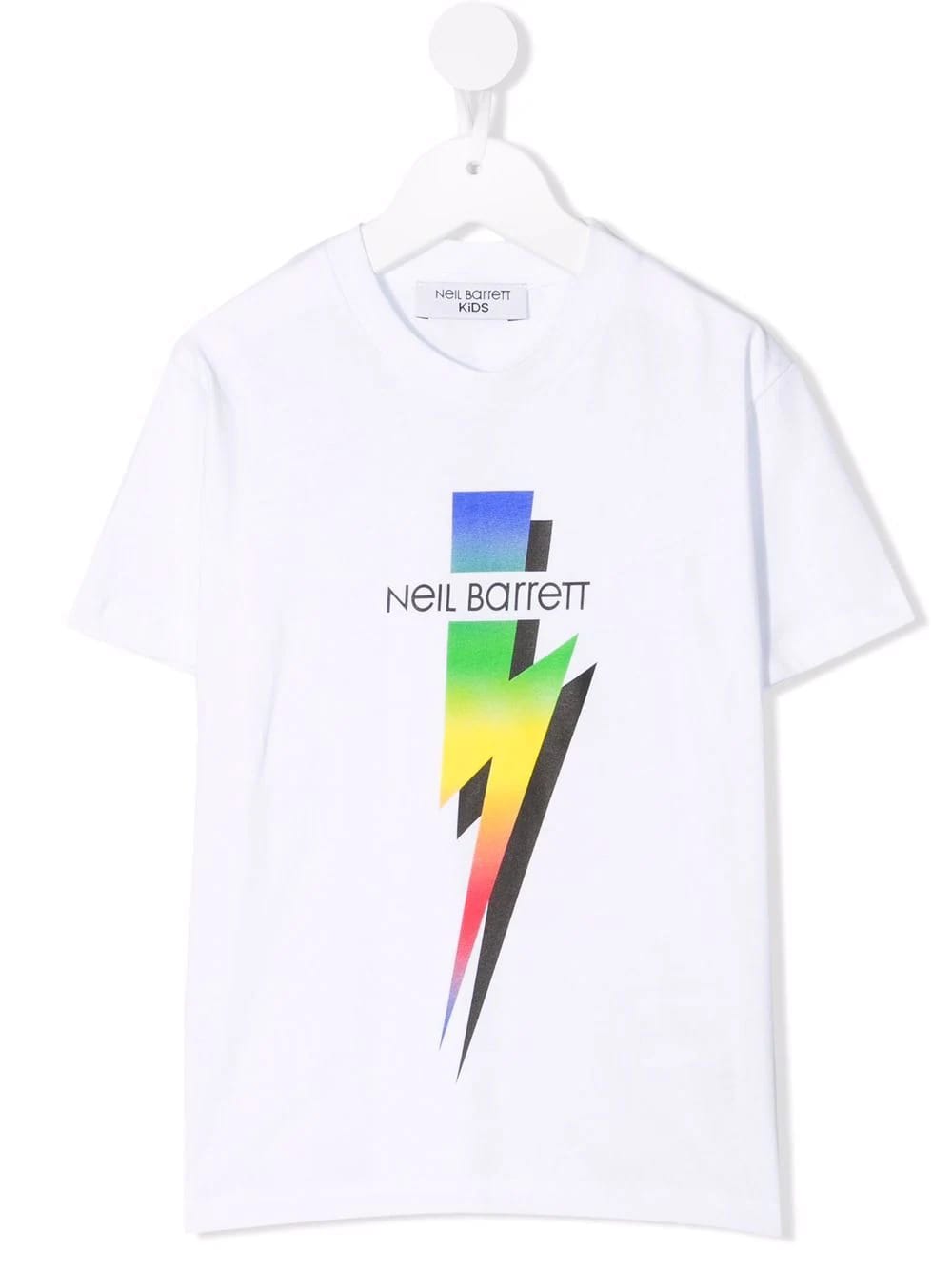 Neil Barrett Kids White T-shirt With Logo And Multicolored Thunderbolt Print