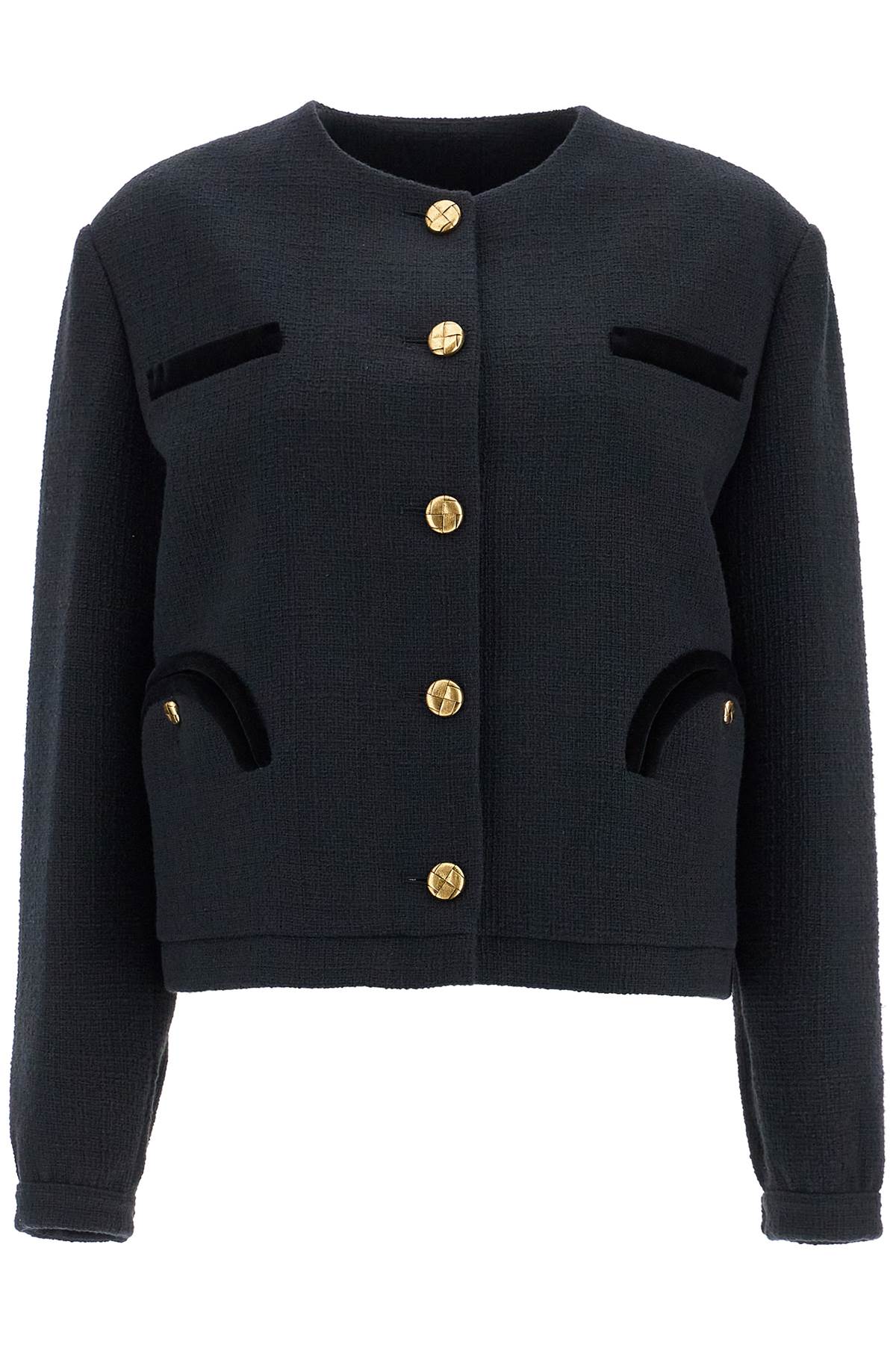 Blazé Milano Cropped Black Cotton Bolero With Golden Buttons