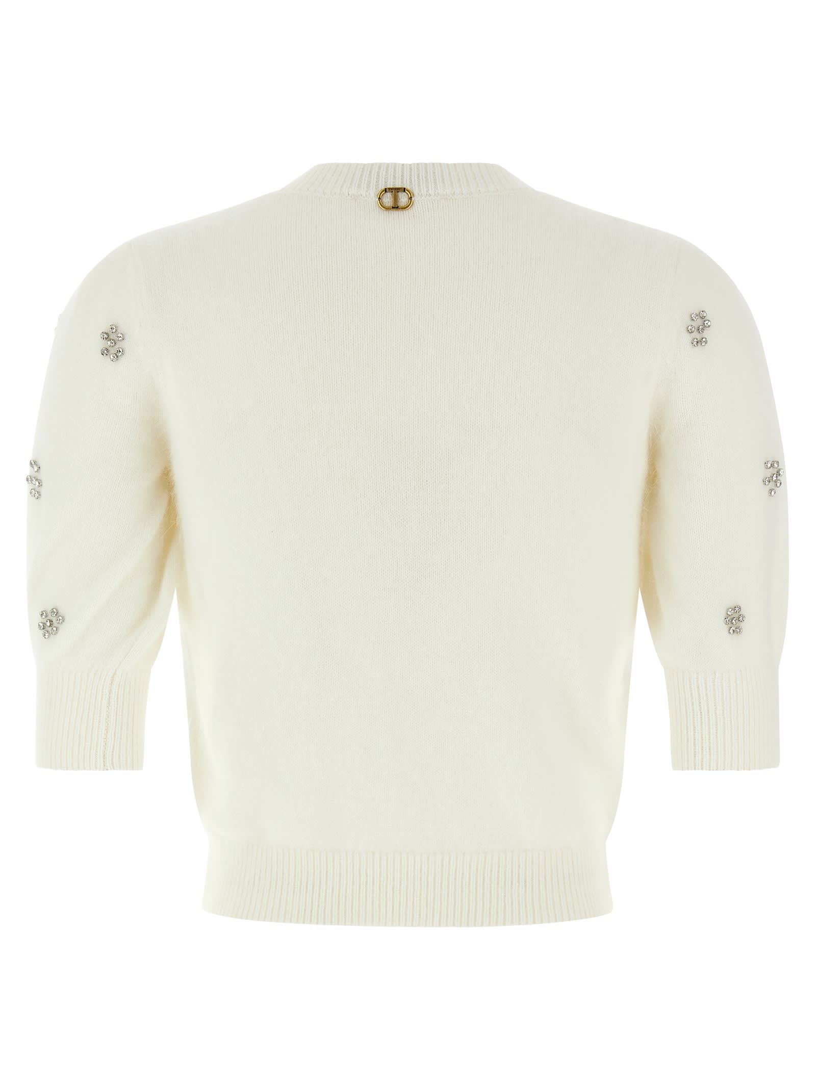 Twinset Creamy White Sweater With Floral Embellishments In White