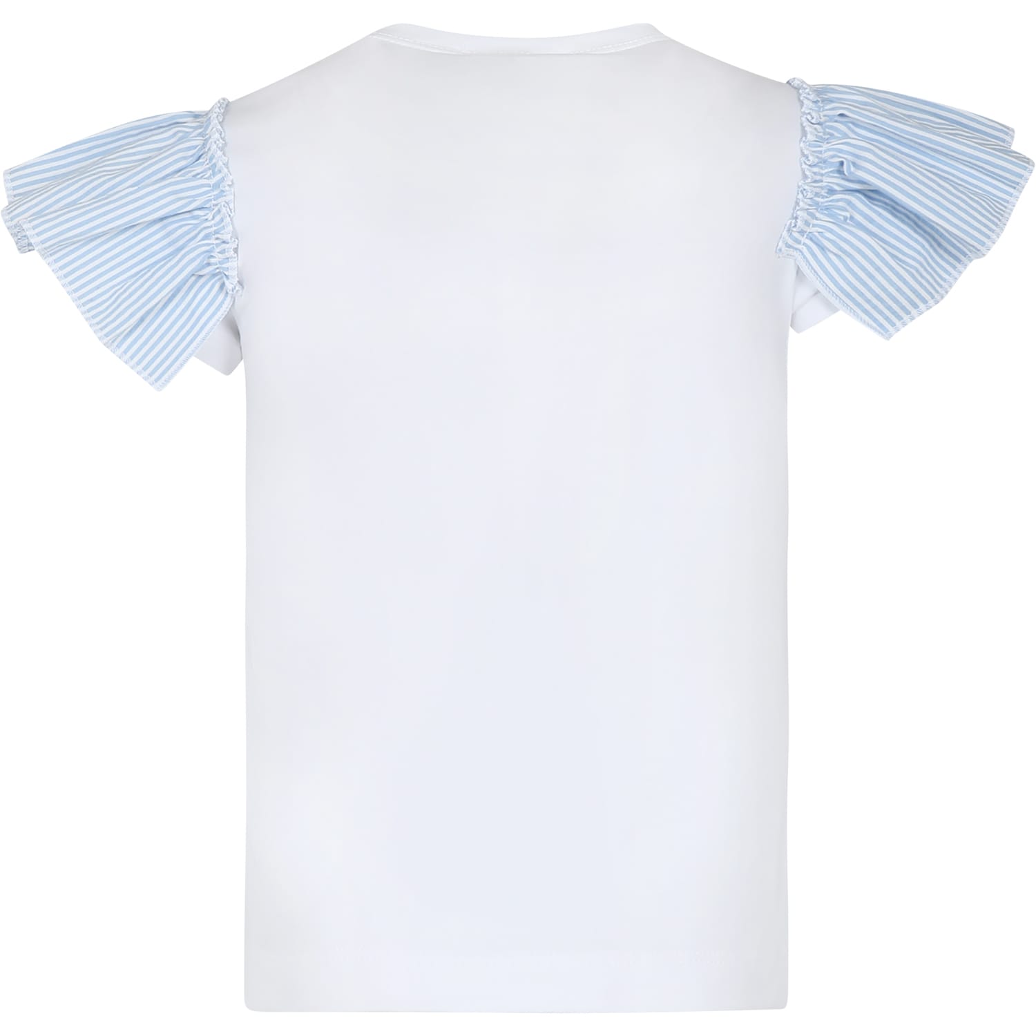 Shop Monnalisa White T-shirt For Girl With Light Blue Hearts