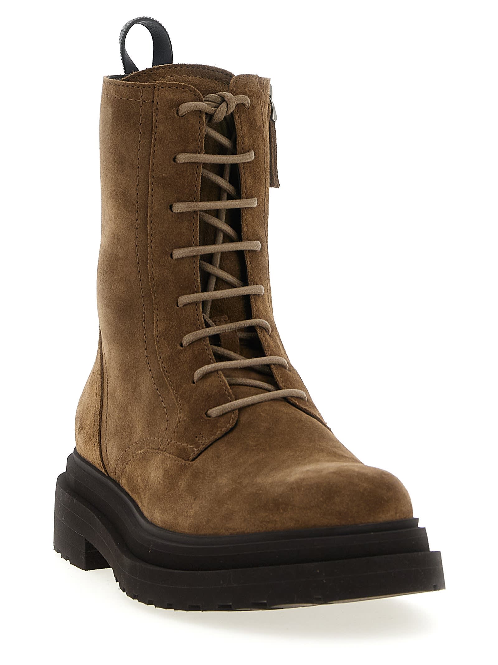Brunello Cucinelli Suede Combat Boots Monile In Brown