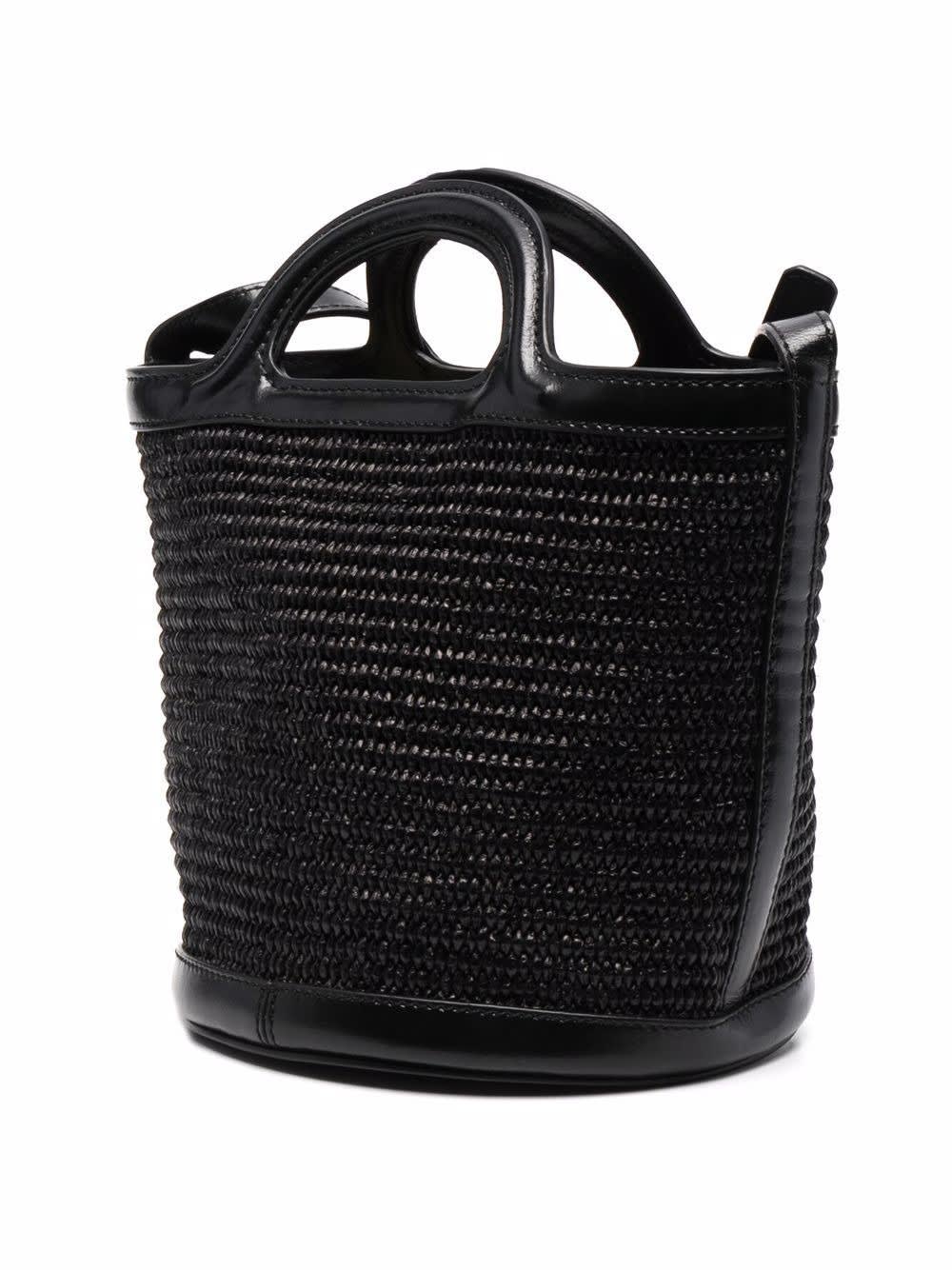 MARNI BLACK TROPICALIA SMALL BAG IN LEATHER AND RAFFIA 