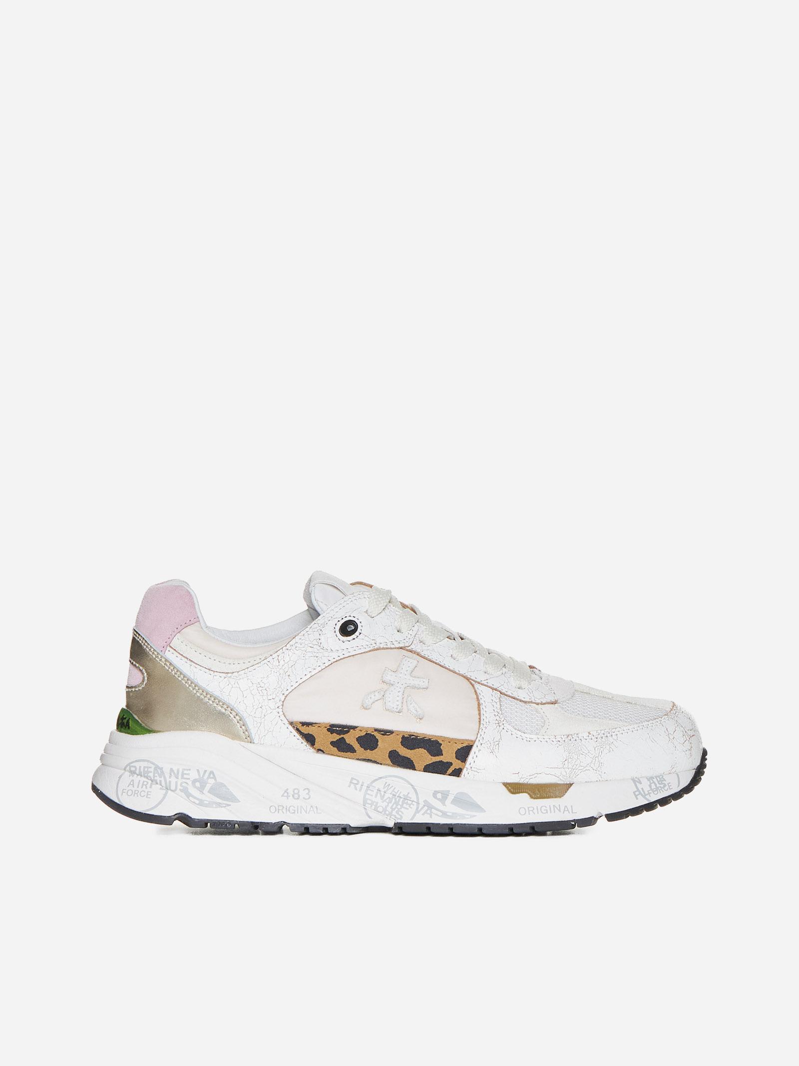 Shop Premiata Mased Leather, Suede And Nylon Sneakers In Offwhite