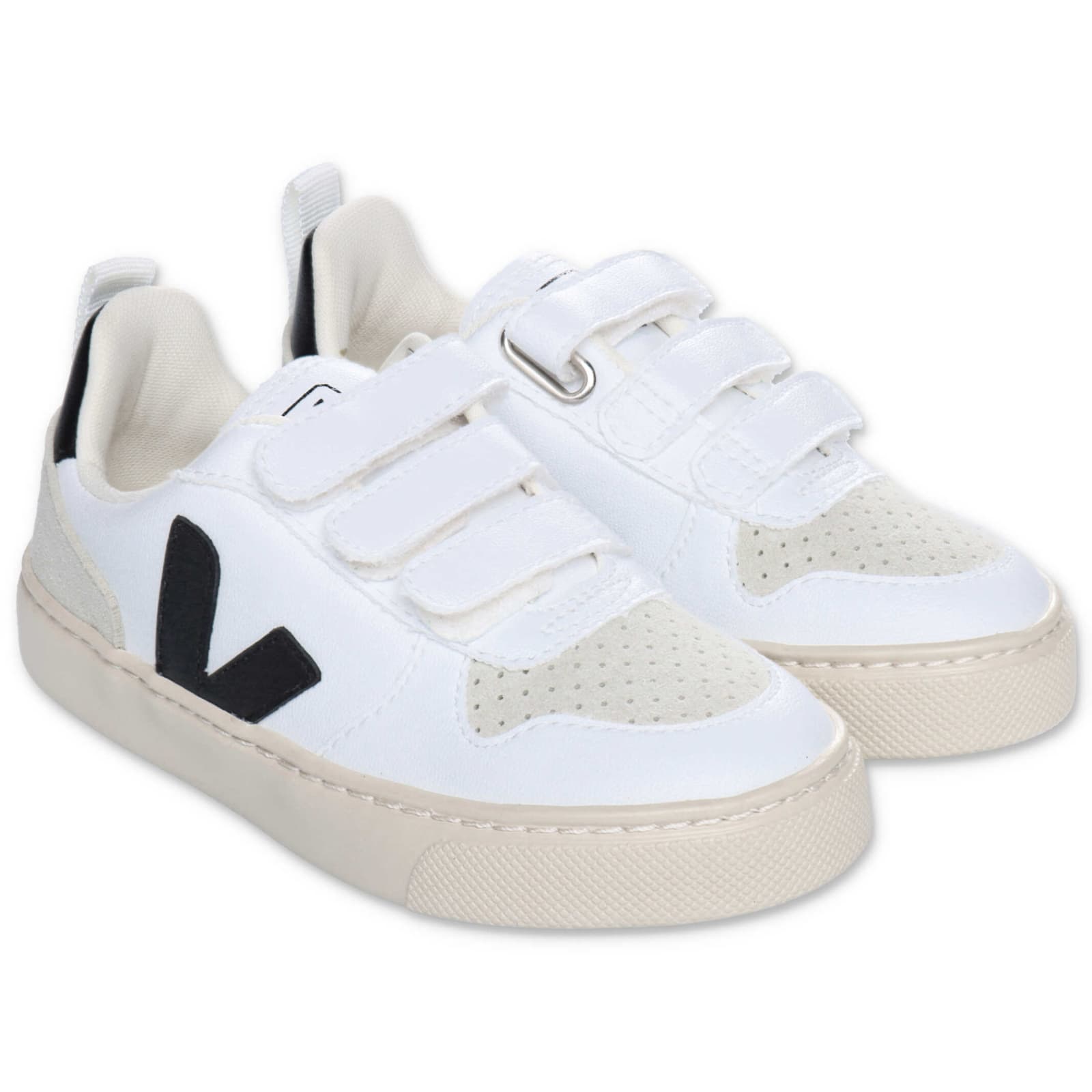 Veja Kids' Sneakers Bianche In Eco-pelle Con Velcro In Bianco E Nero ...