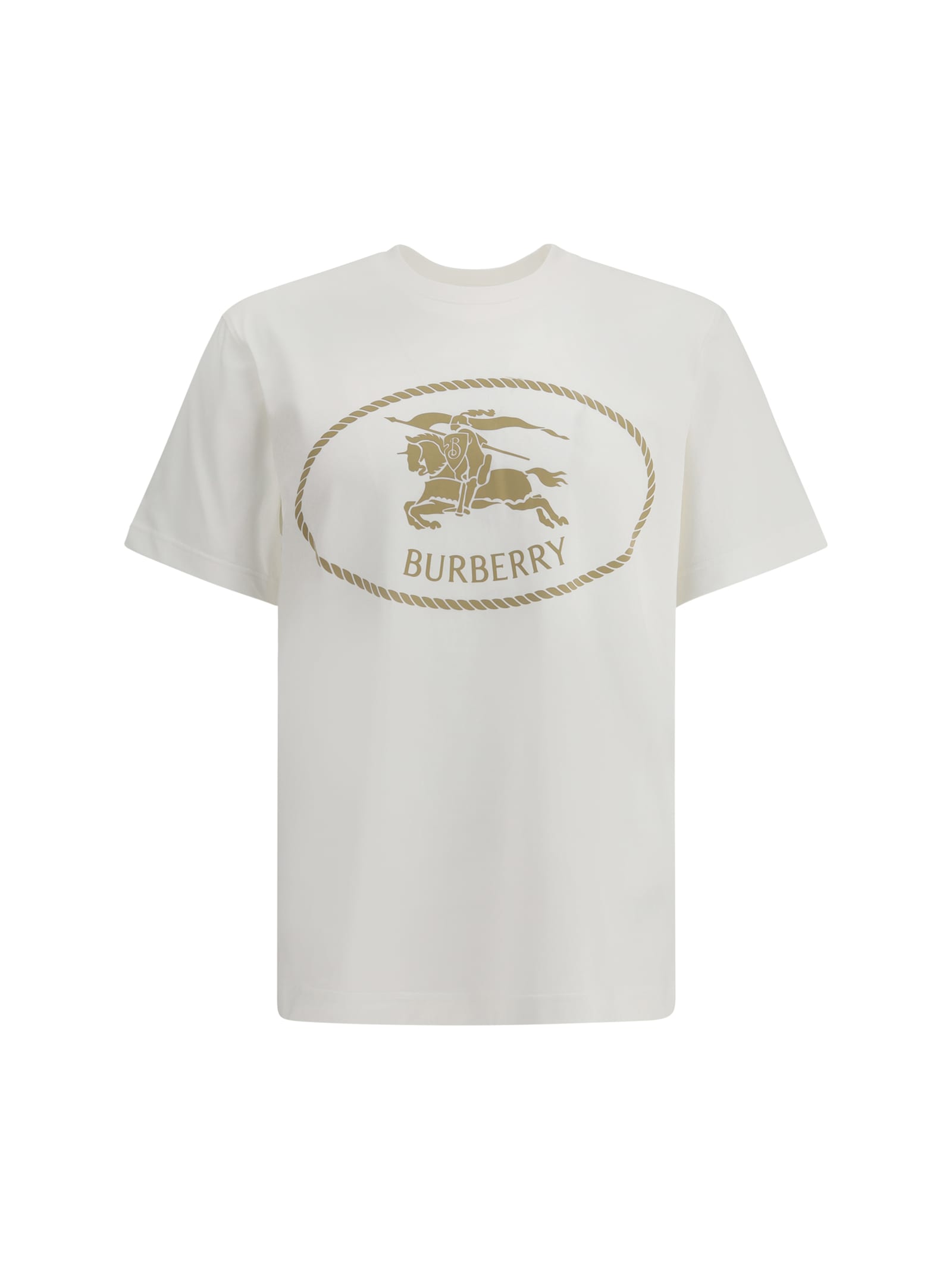 Burberry Men Beige Crewneck T-shirt With Maxi Logo On The Front In Cotton Man In Multi