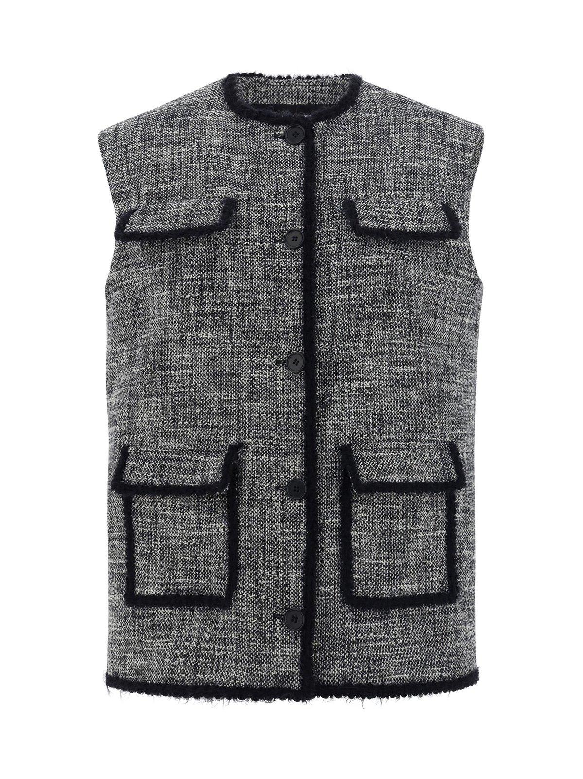 Shop Msgm Single-breasted Tweed Vest In White