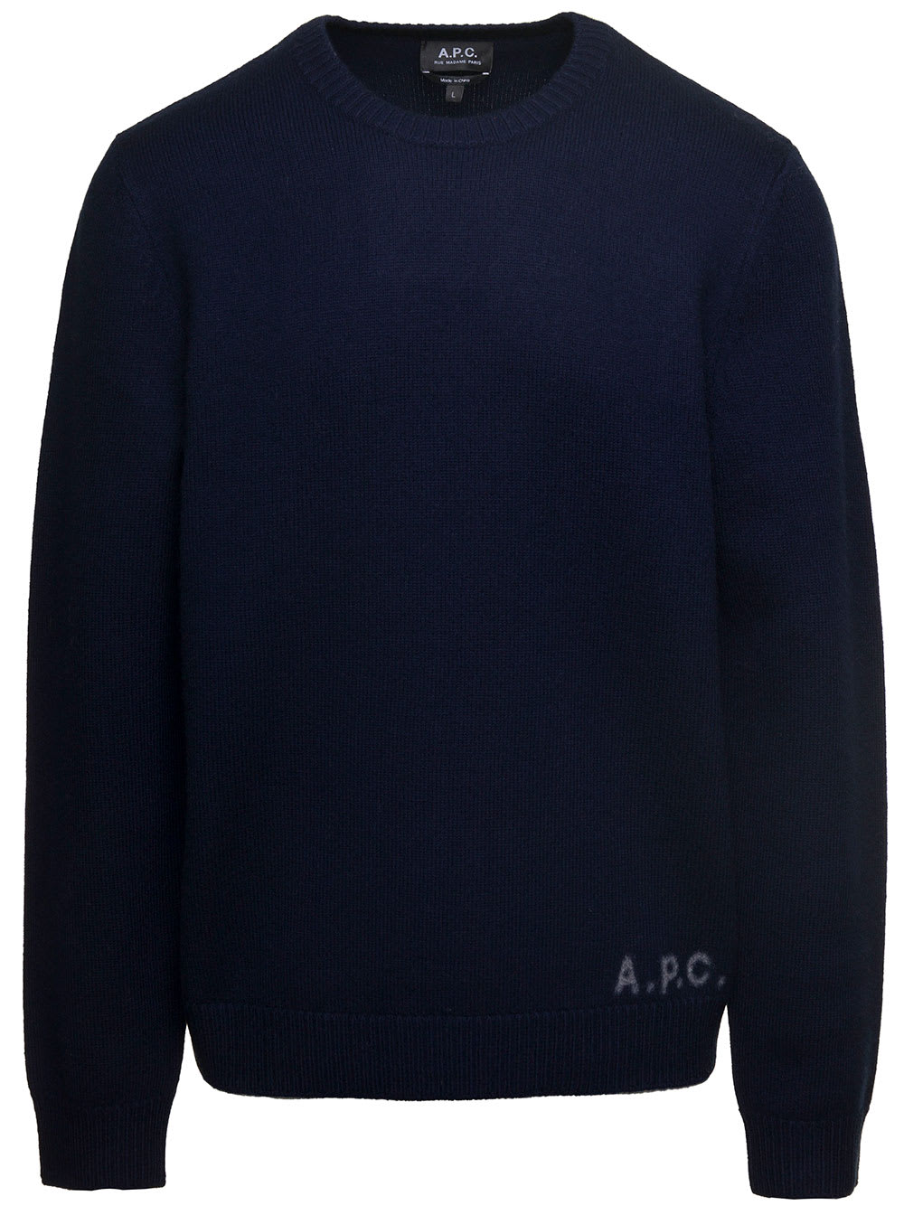 edward Blue Crewneck Sweater With Embroidered Logo In Wool Man