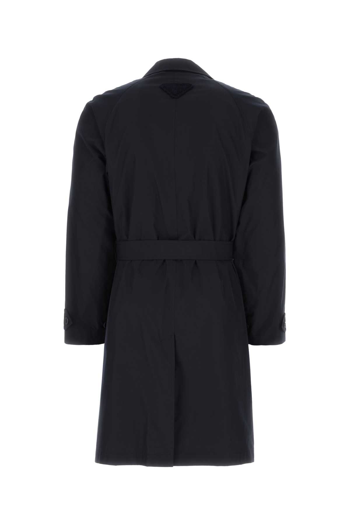 Shop Prada Navy Blue Cotton Blend Overcoat In F0008