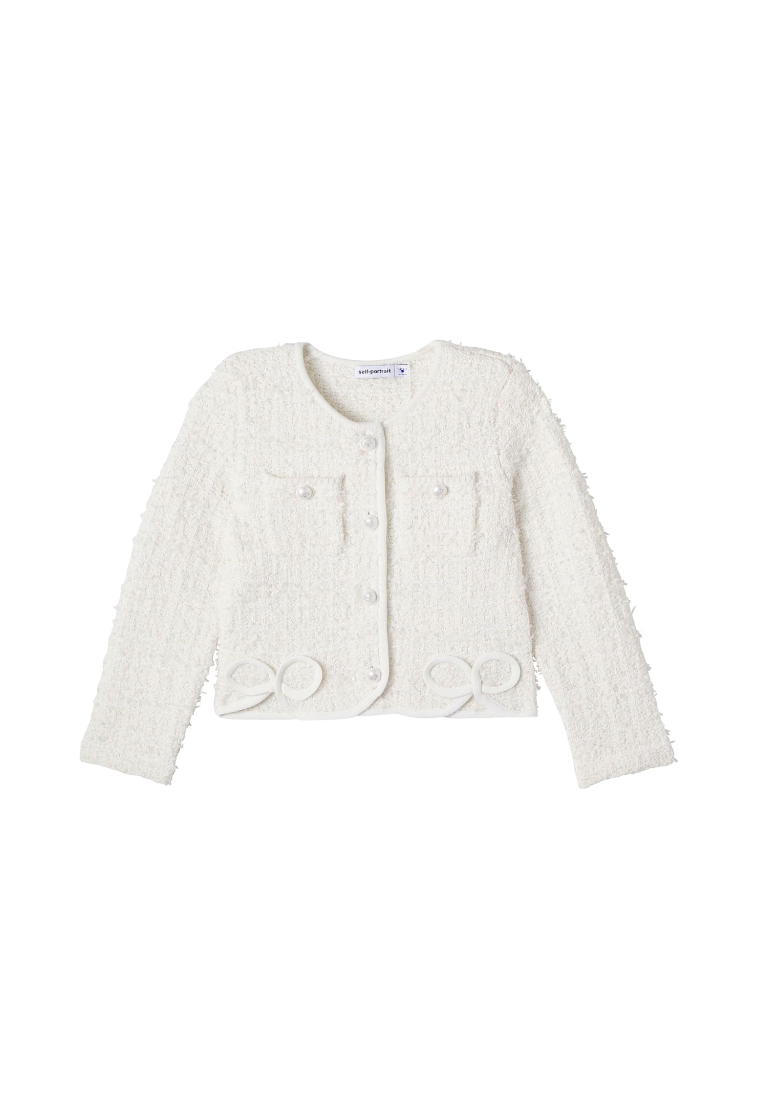 Self-portrait Bow Boucle Jacket In White
