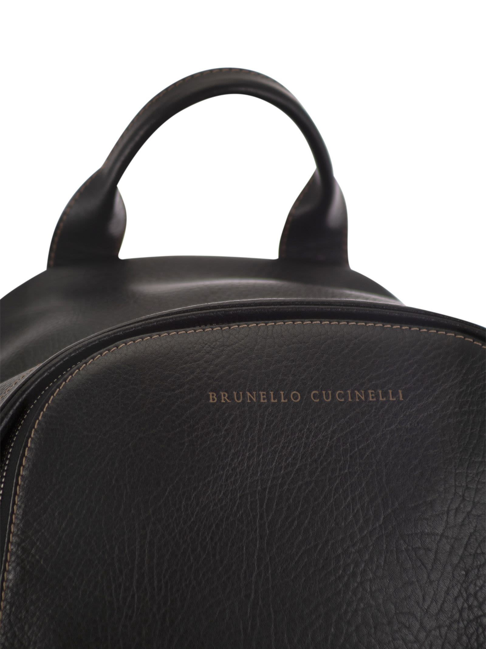 Shop Brunello Cucinelli Calfskin Backpack With Grain In Black