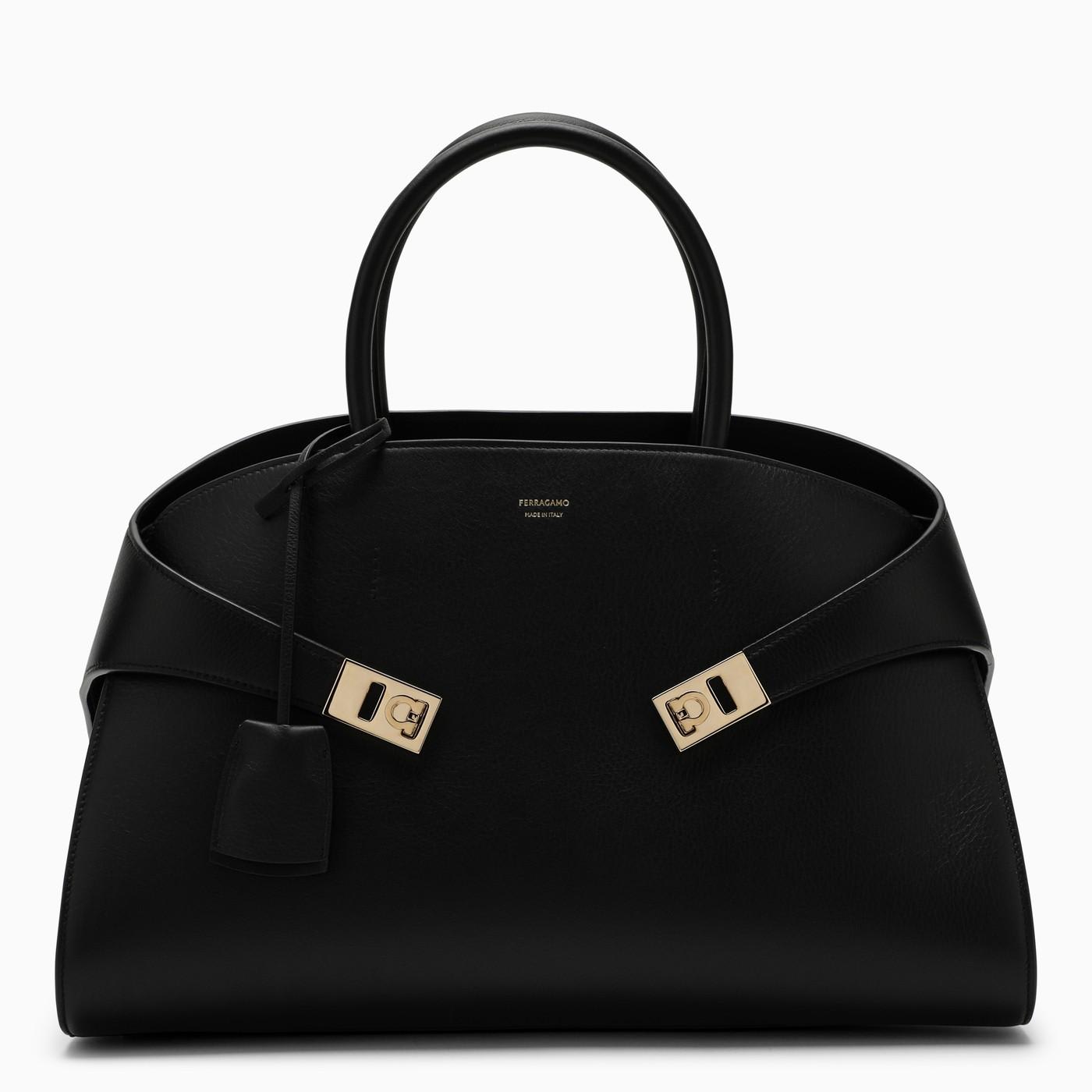 Shop Ferragamo Hug Black Leather Handbag In Nero