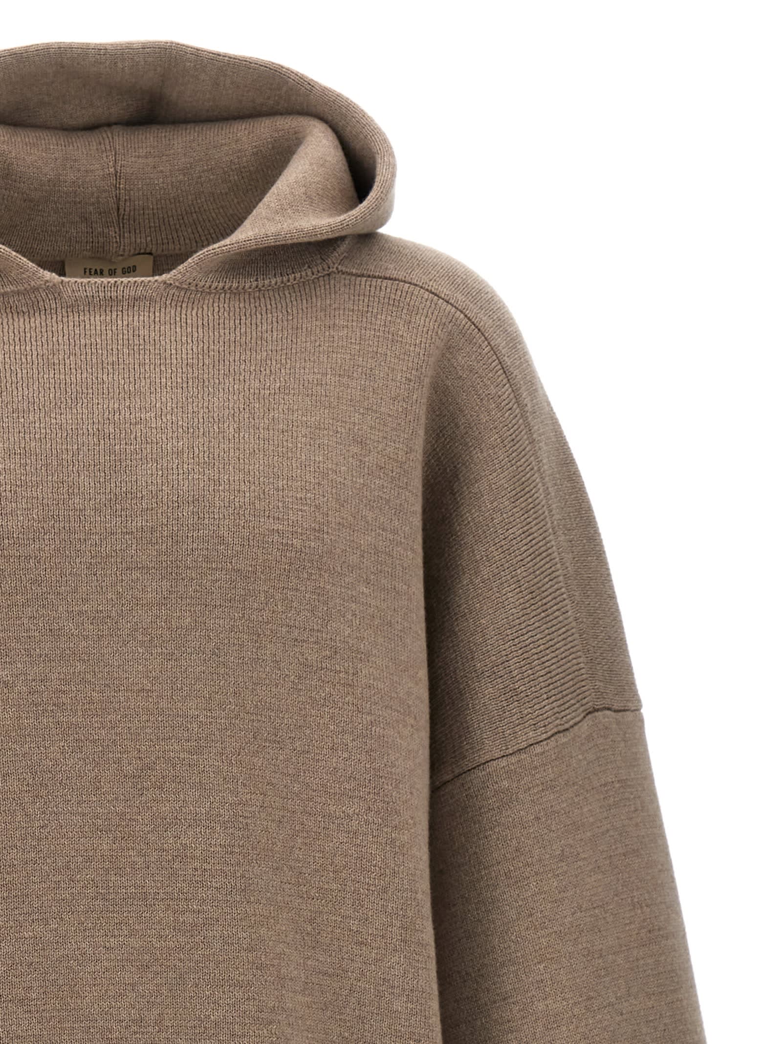 Shop Fear Of God Boucle Knit Hoodie Sweater In Beige