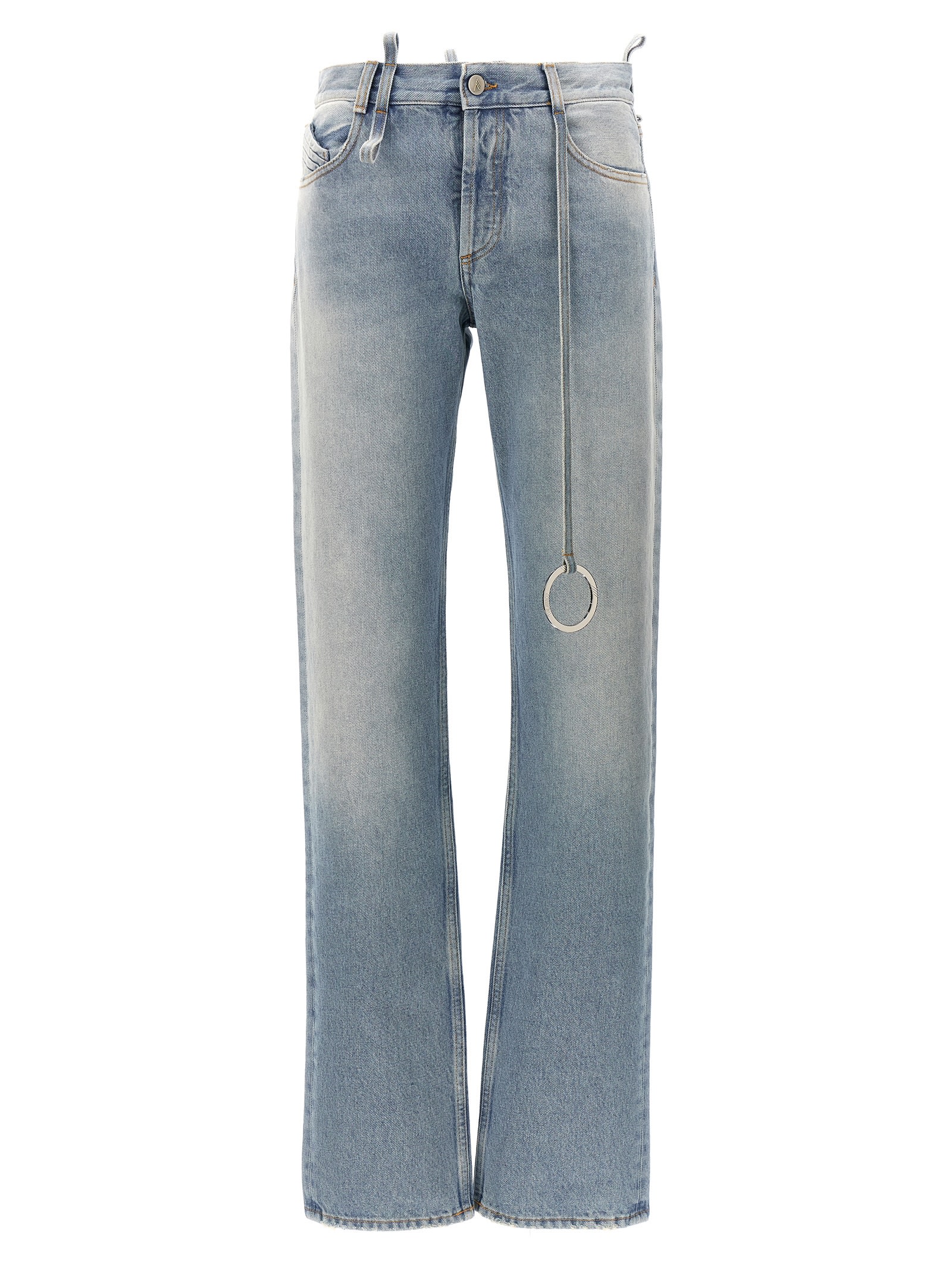 Shop Attico Belted Jeans In Light Blue