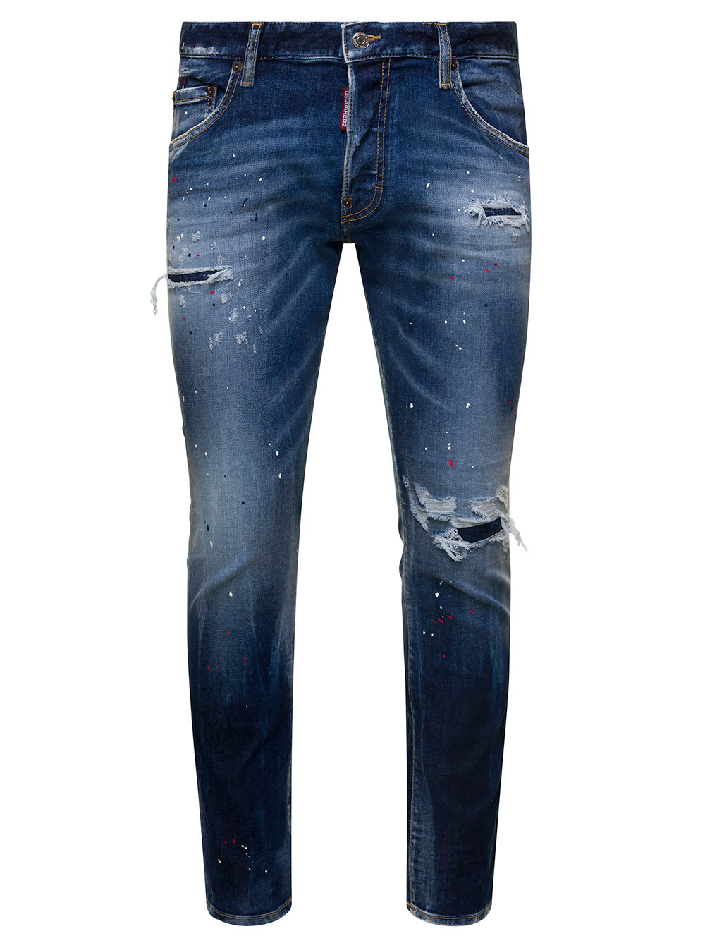 Dsquared2 skater Blue Jeans With Paint Stains And Ripped Details In Stretch Cotton Denim Man