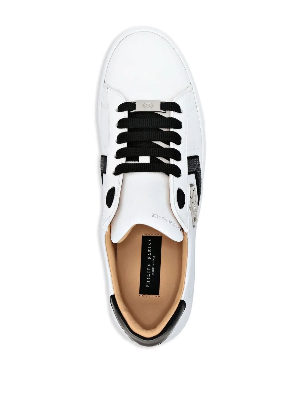 Shop Philipp Plein White Nappa Leather Low-top Sneakers Strass Hexagon