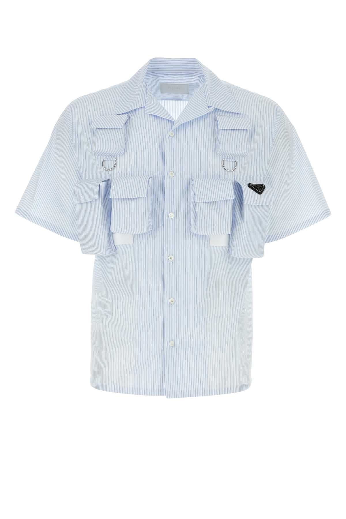 Shop Prada Printed Poplin Shirt In Biancoazzurro