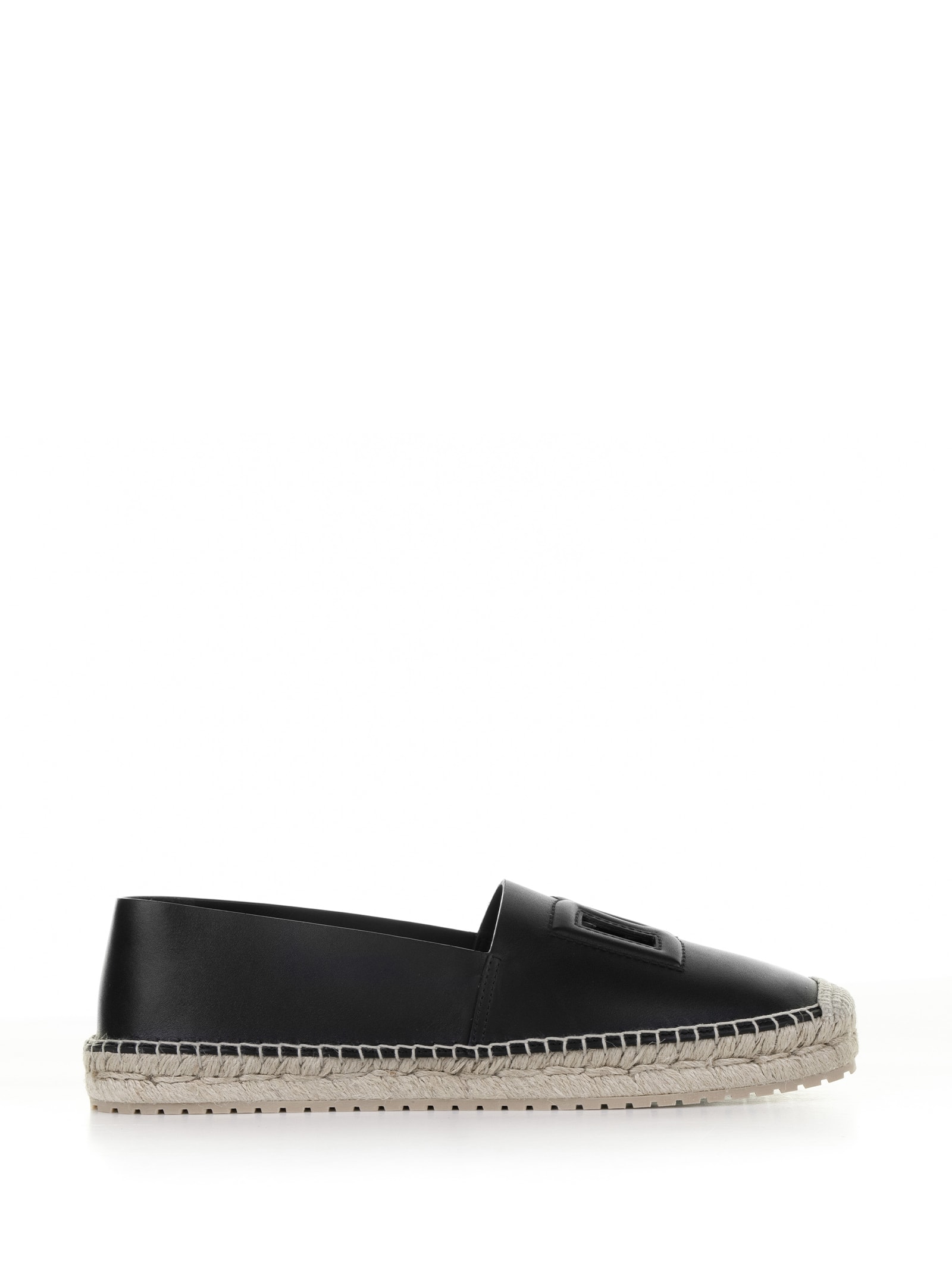 Shop Dolce & Gabbana Leather Espadrilles With Logo In Nero