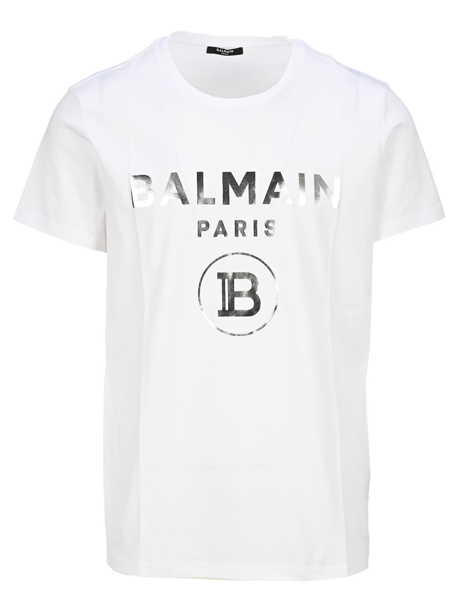 Balmain Metallic Silver Logo T-shirt
