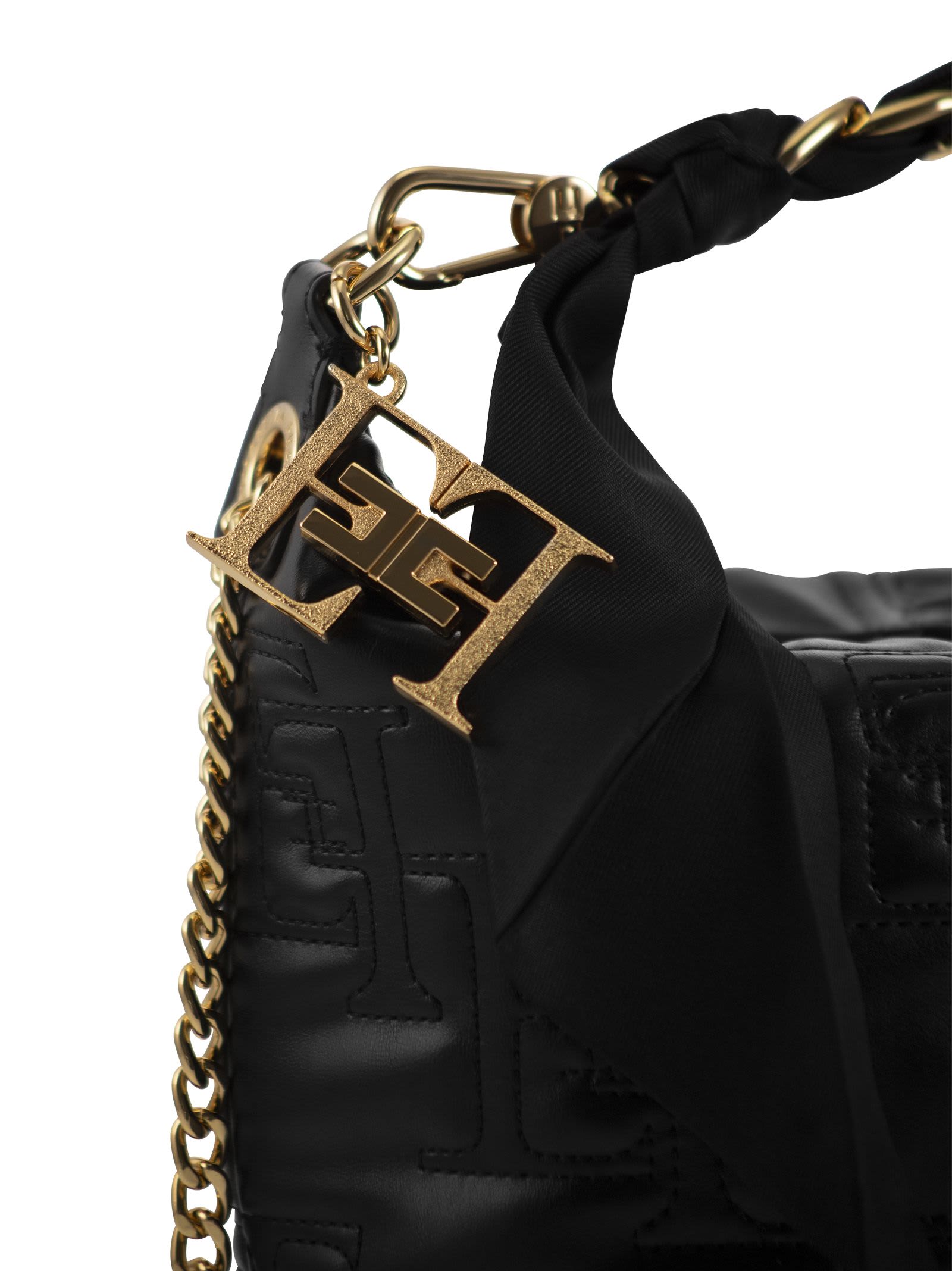 Shop Elisabetta Franchi Small Hobo With Foulard Chain In Black