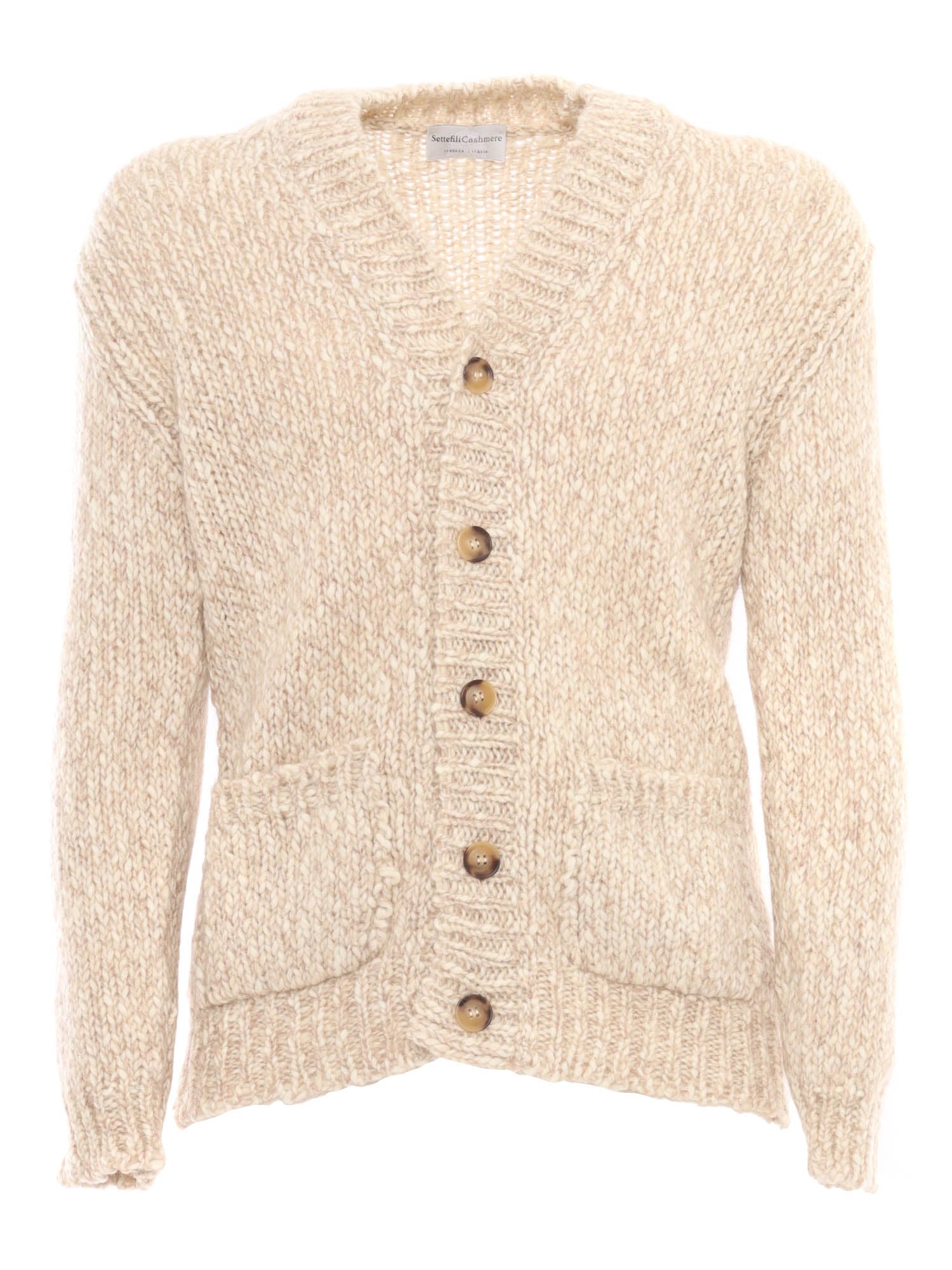 Shop Settefili Cashmere Macro Tweed Cardigan Over Fit In Beige