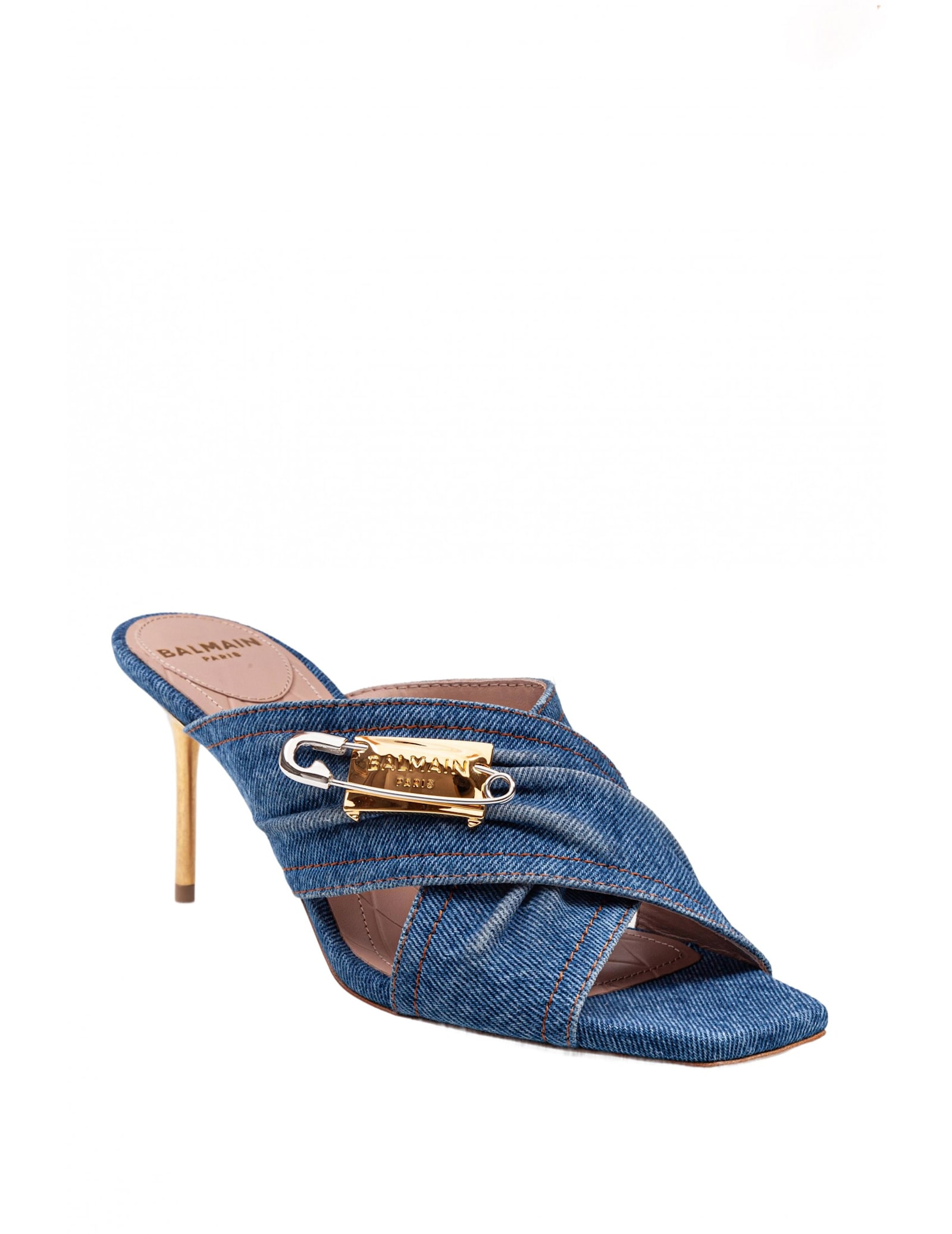 Balmain Square-headed High-heeled Sandals In Blue/yellow