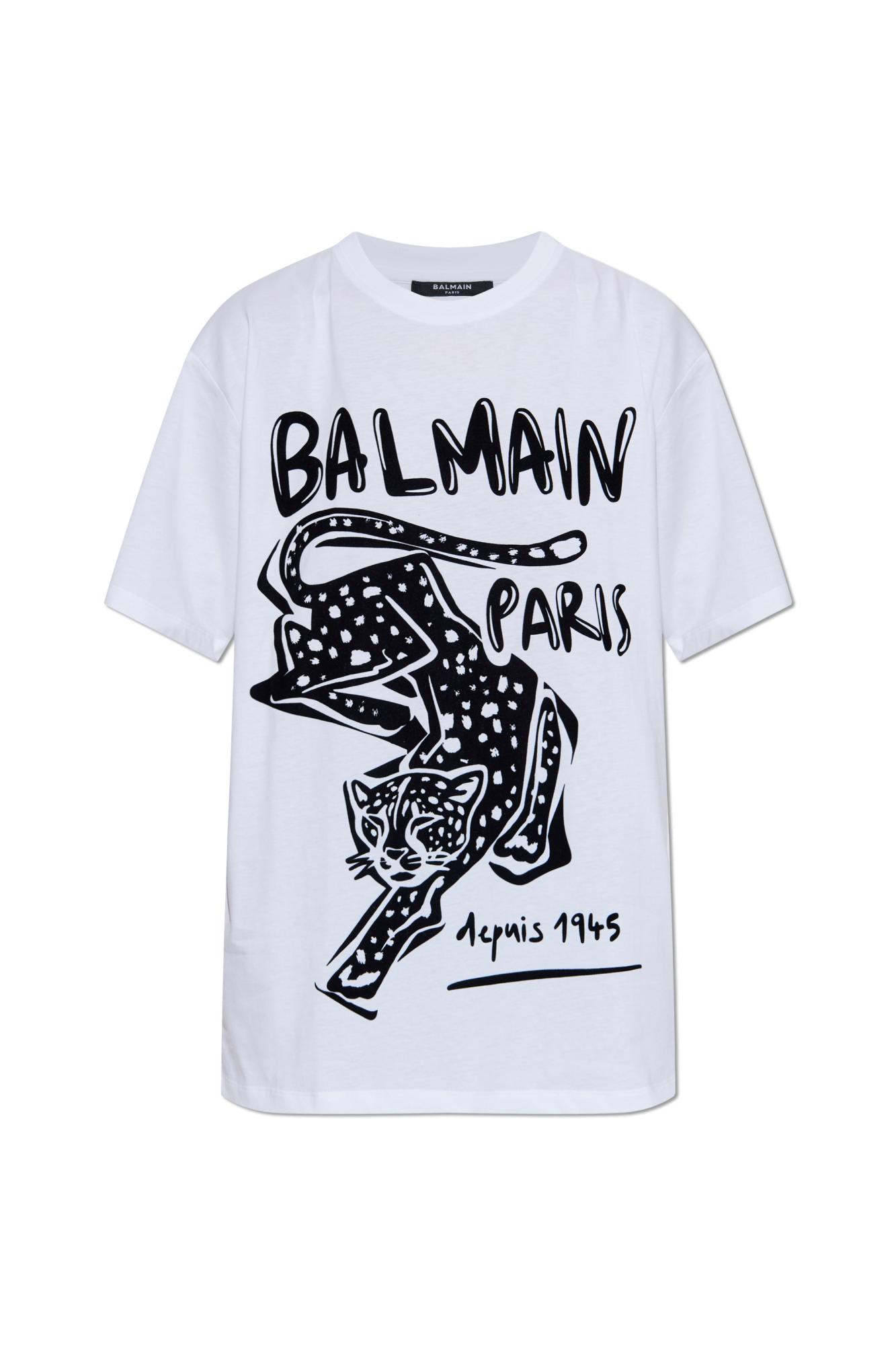 Balmain Short-sleeved T-shirt With Leopard Print In White