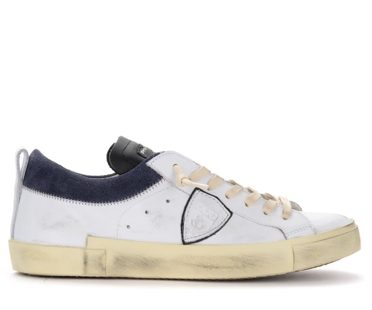 Philippe Model Paris X Trainer In White Leather With Blue Collar