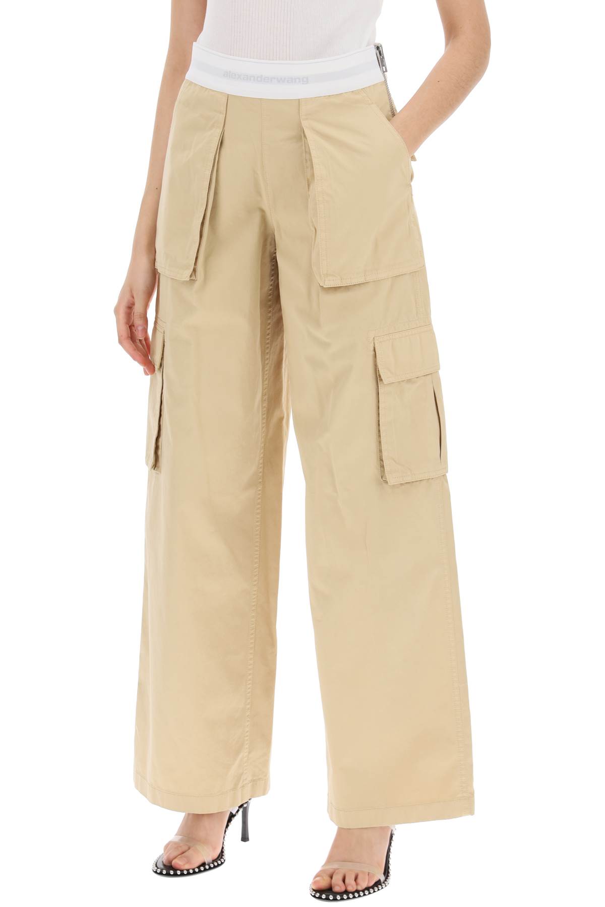 Shop Alexander Wang Rave Cargo Pants With Elastic Waistband In Feather (beige)