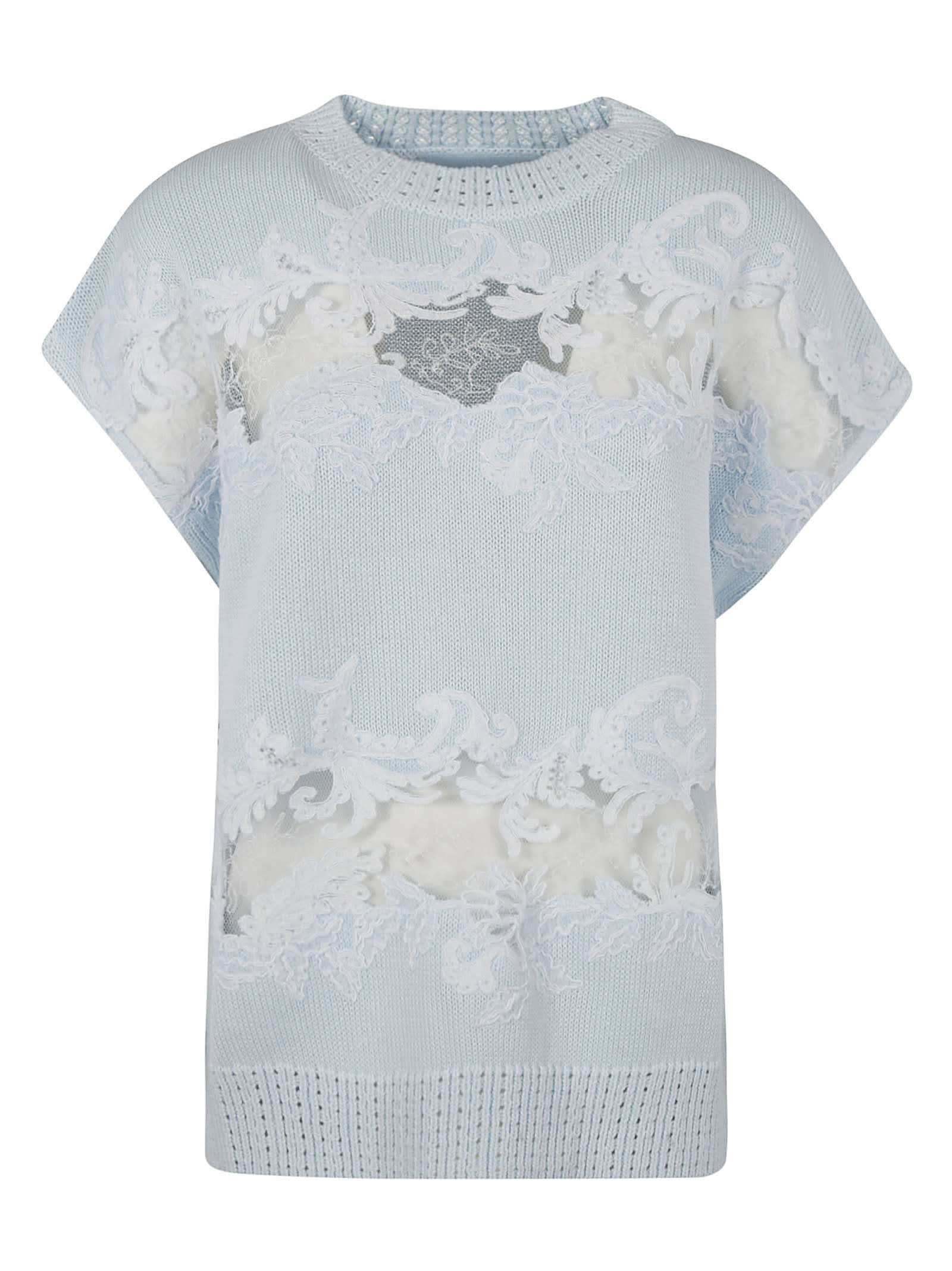 Ermanno Scervino Floral Embroidered Cut-out Detail Sweatshirt In Omphalodes/celeste