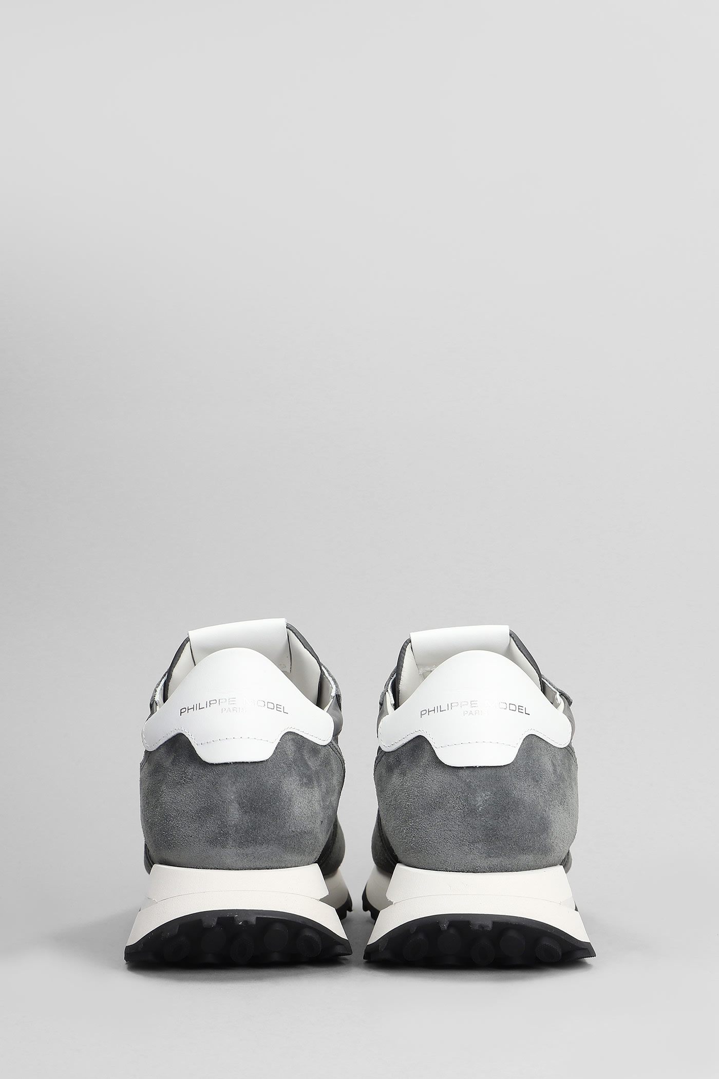 Shop Philippe Model Tropez Haute Low Sneakers In Grey Suede And Fabric