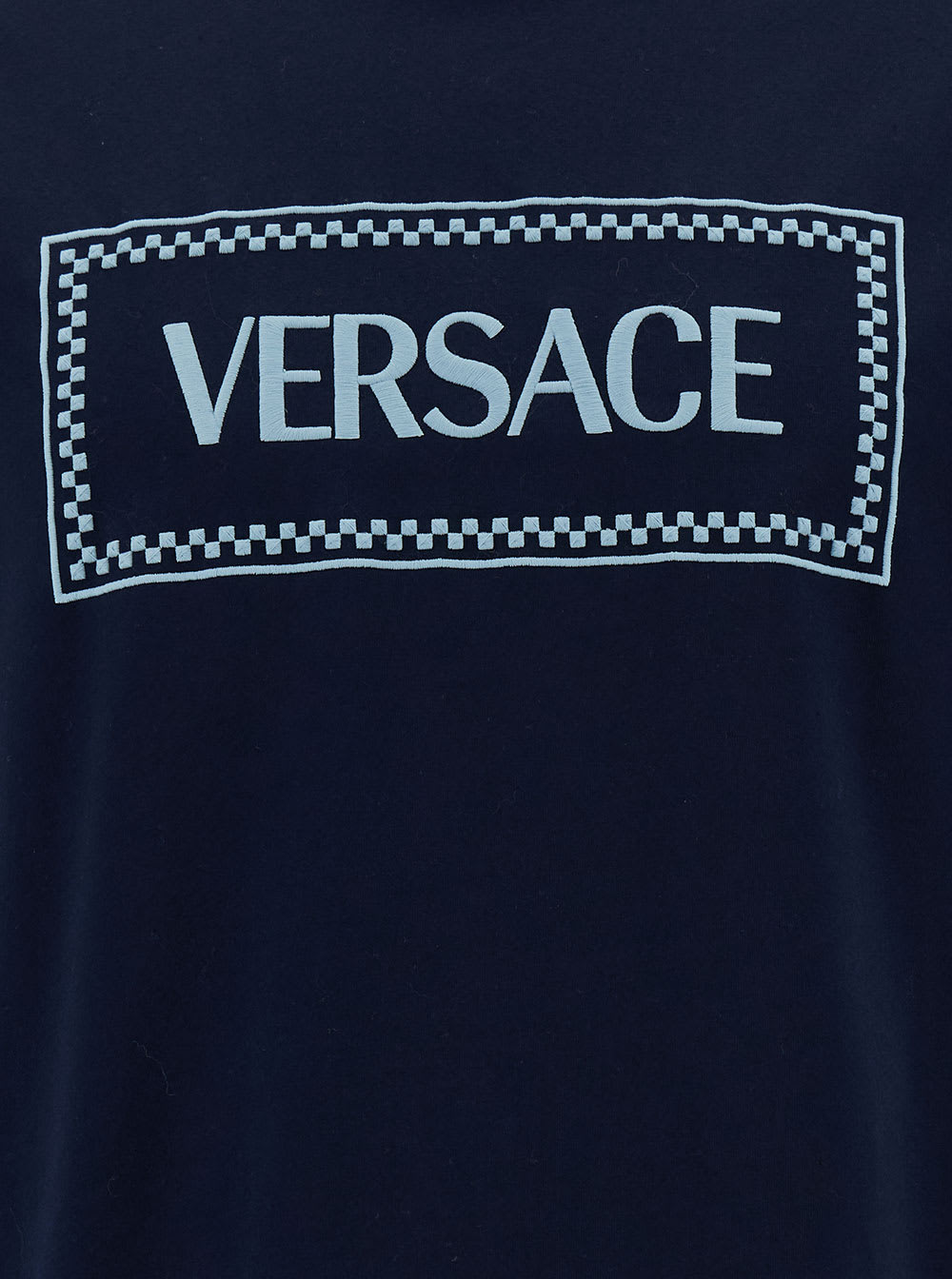 Shop Versace Blue Crewneck T-shirt With 90s Logo Print In Cotton Man