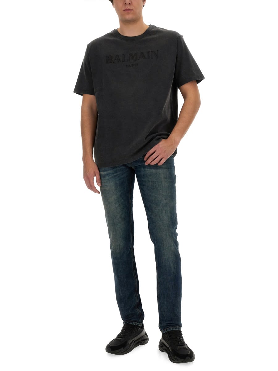 Shop Balmain Vintage Logo T-shirt In Grey