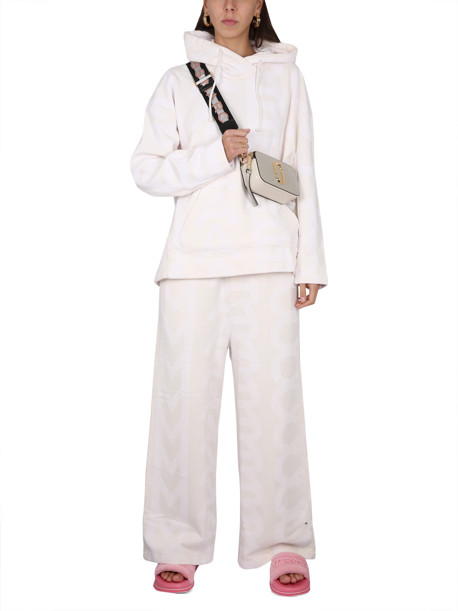 Marc Jacobs Monogram Wide Leg Pants With Elastic Waistband In Bianco