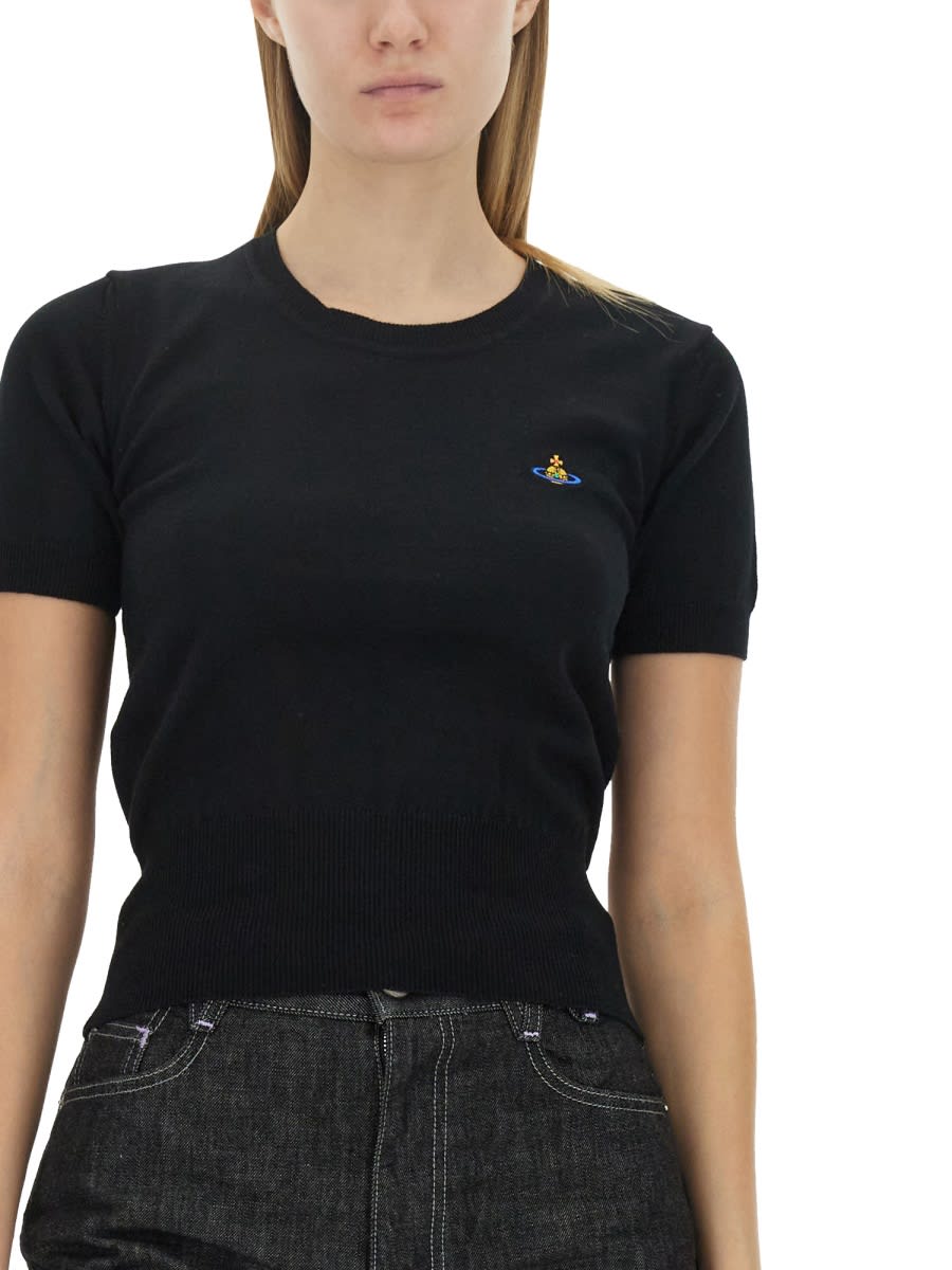 Vivienne Westwood Orb Embroidered Short-sleeved Knit Top In Black