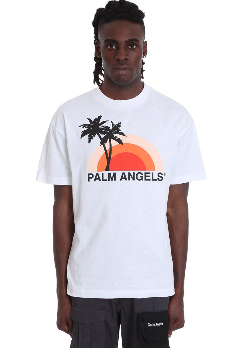 PALM ANGELS T-SHIRT IN WHITE COTTON,11213583