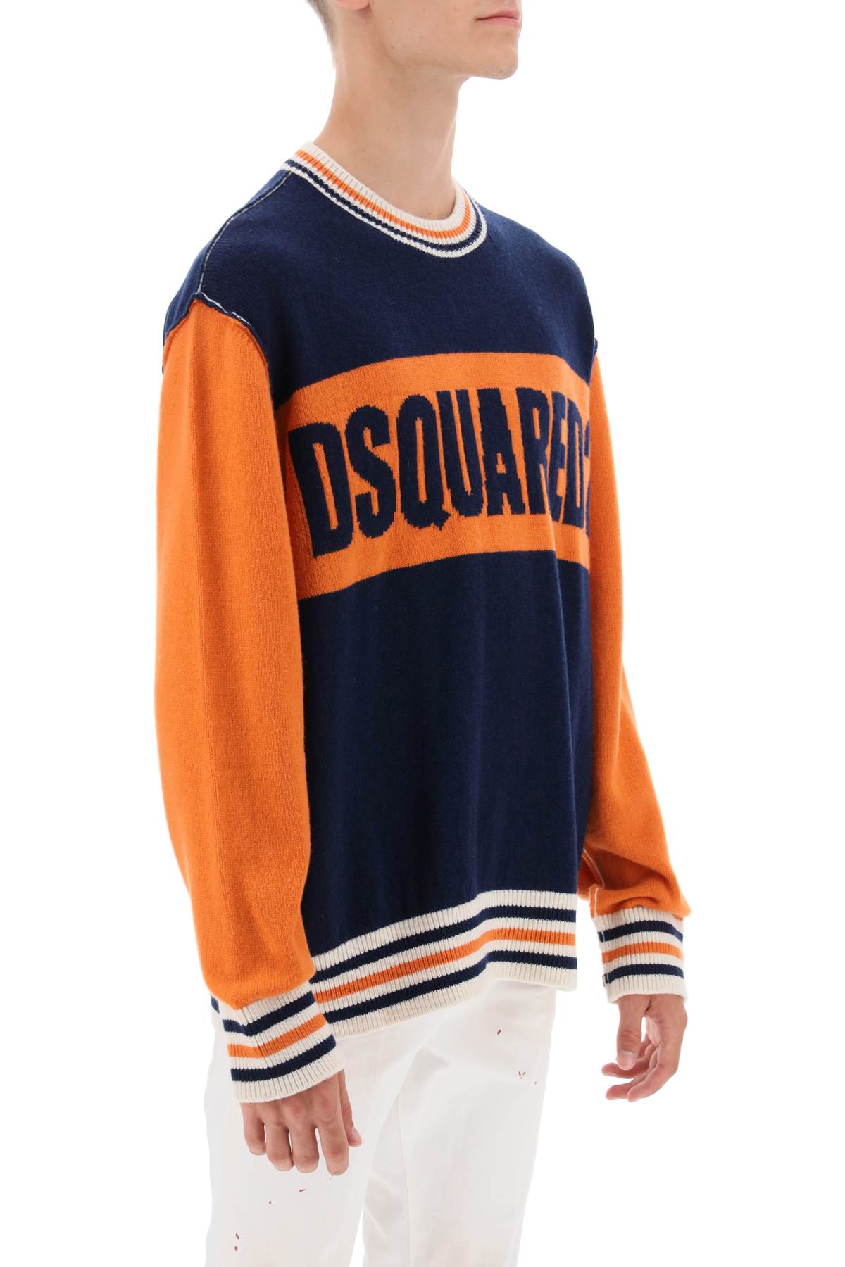 Shop Dsquared2 College Sweater In Jacquard Wool In Multicolor (orange)