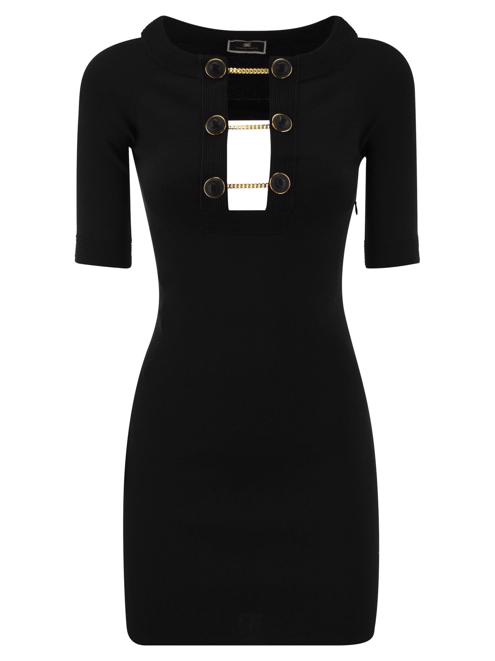 Shop Elisabetta Franchi Shiny Viscose Minidress With Twin Buttons In Black