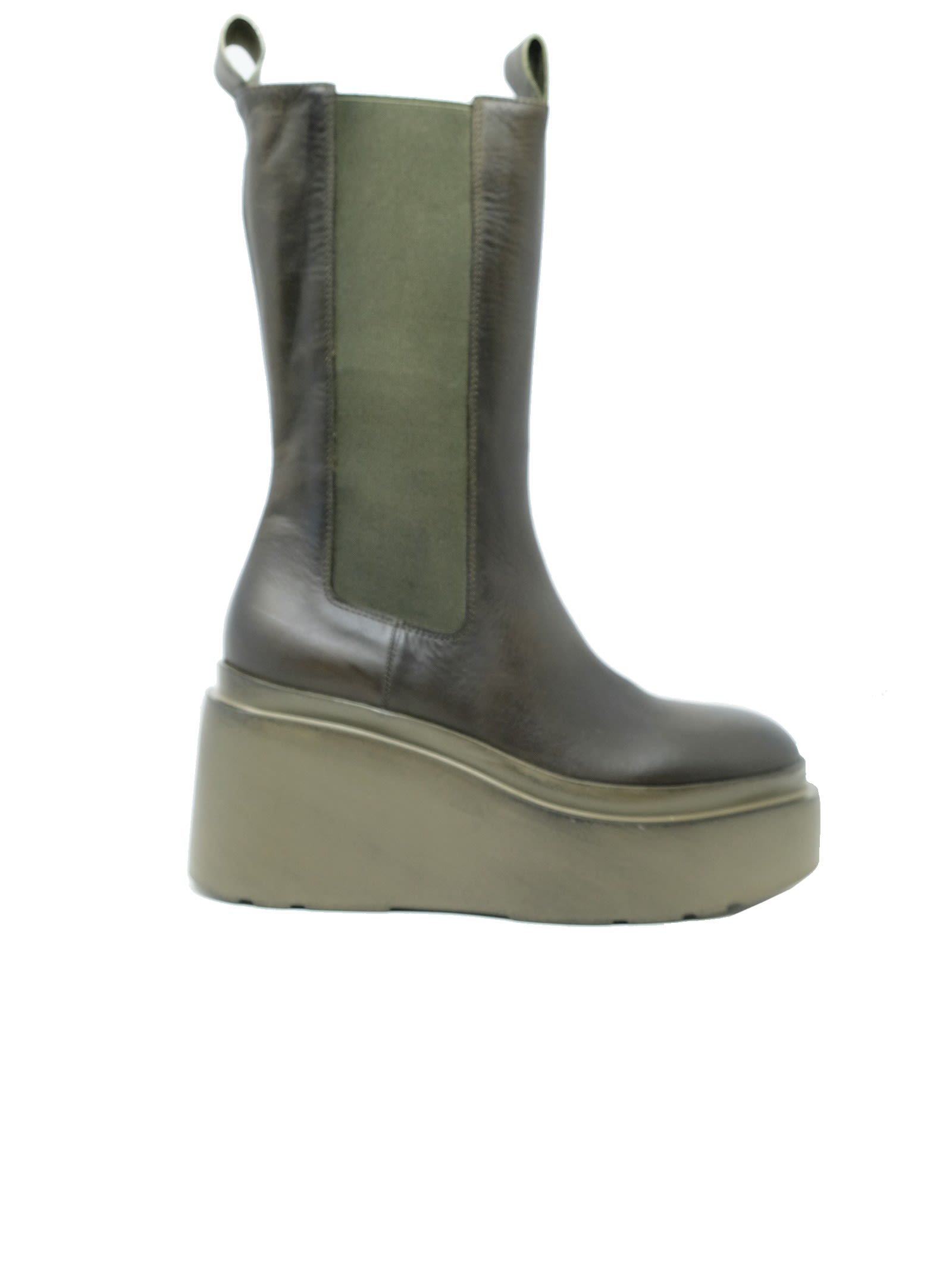 Elena Iachi Military Green Leather Wedge Boots