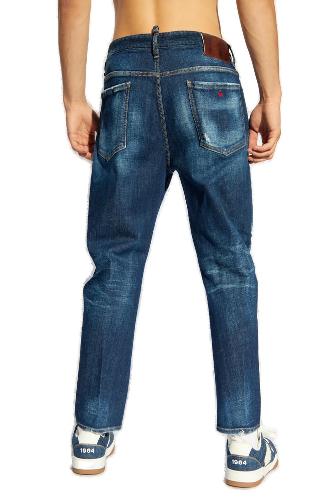 Shop Dsquared2 Distressed Straight-leg Jeans In Denim