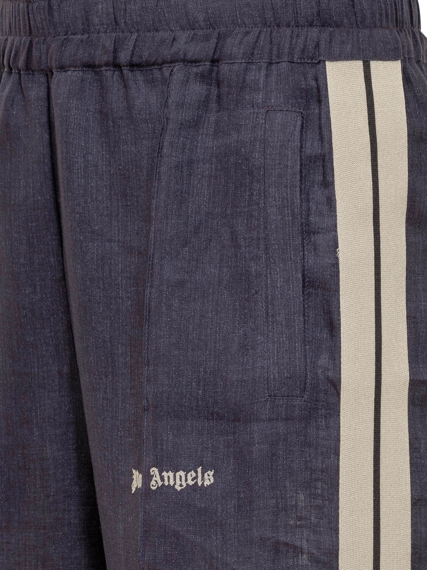 Shop Palm Angels Linen Track Logo Pants In Navy Blue