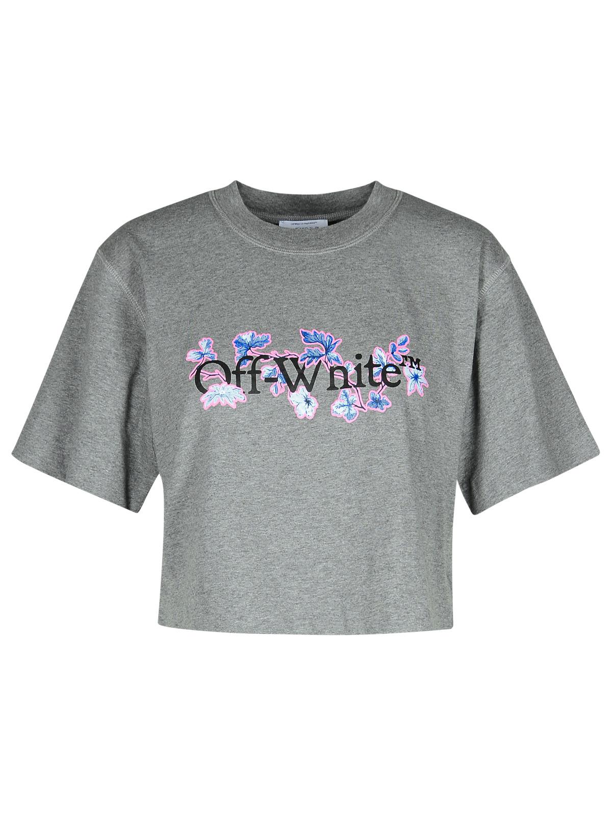 flower Grey Cotton Crop T-shirt