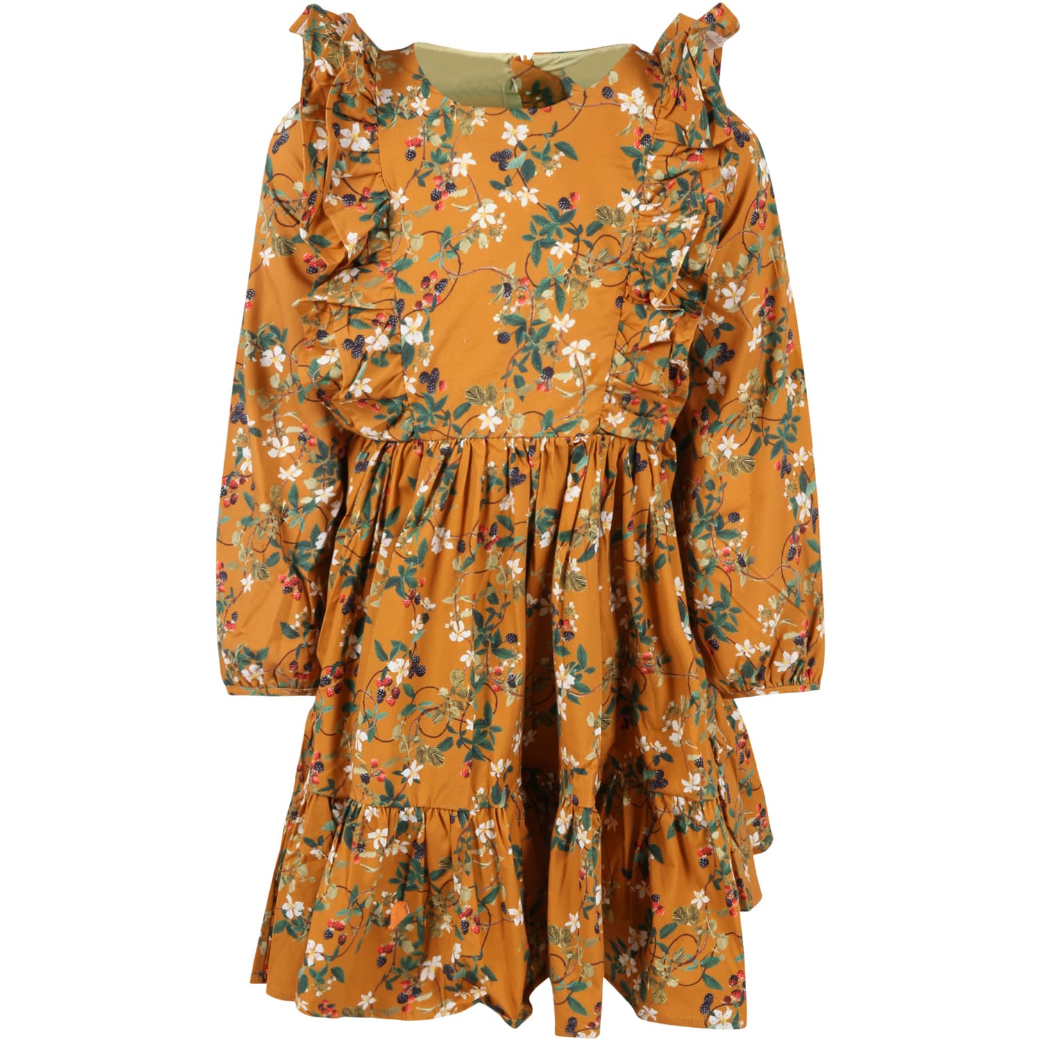 Molo Orange Dress For Girl With Flowers