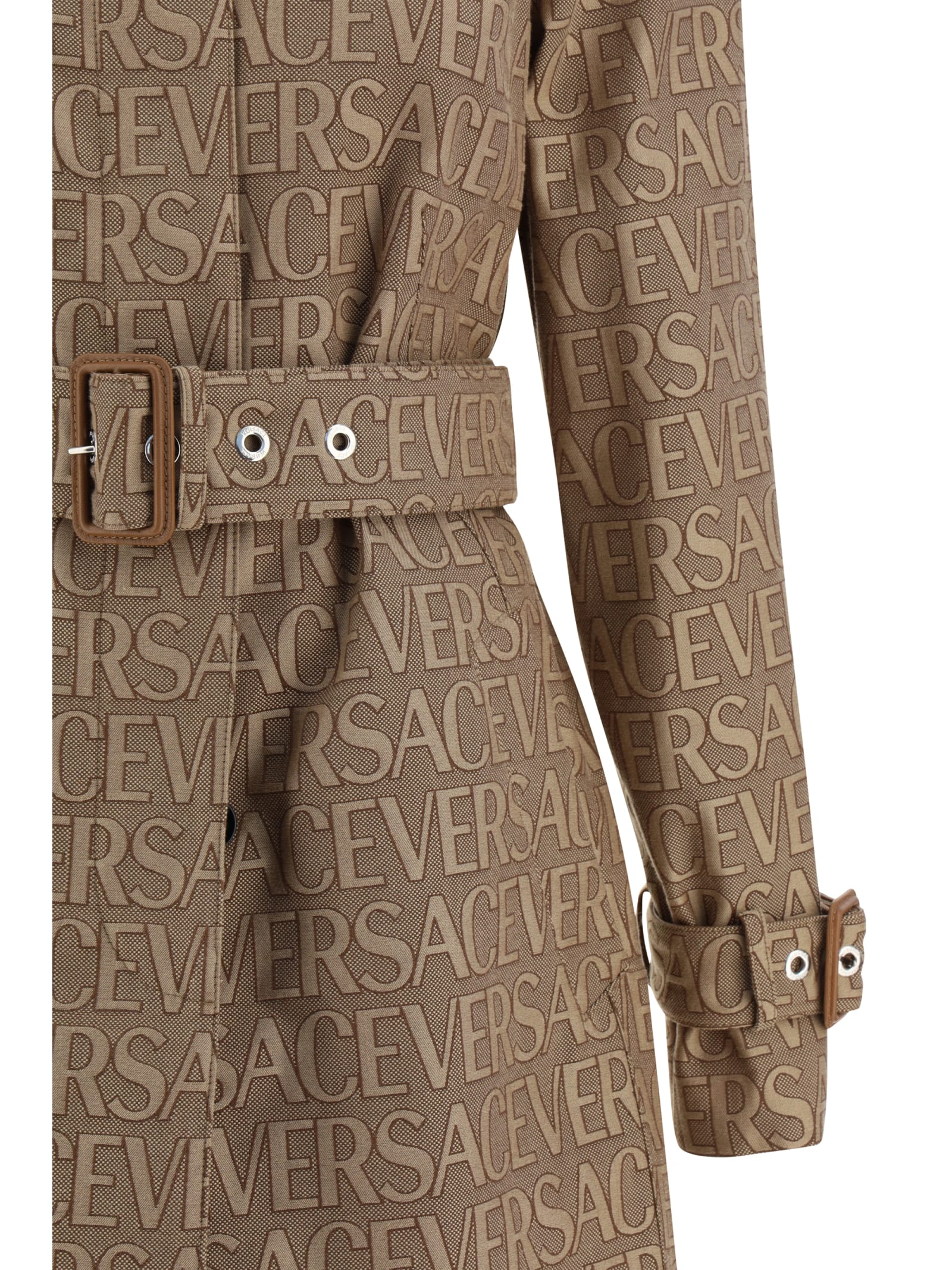 Versace Trench Parka Coat In Brown+beige