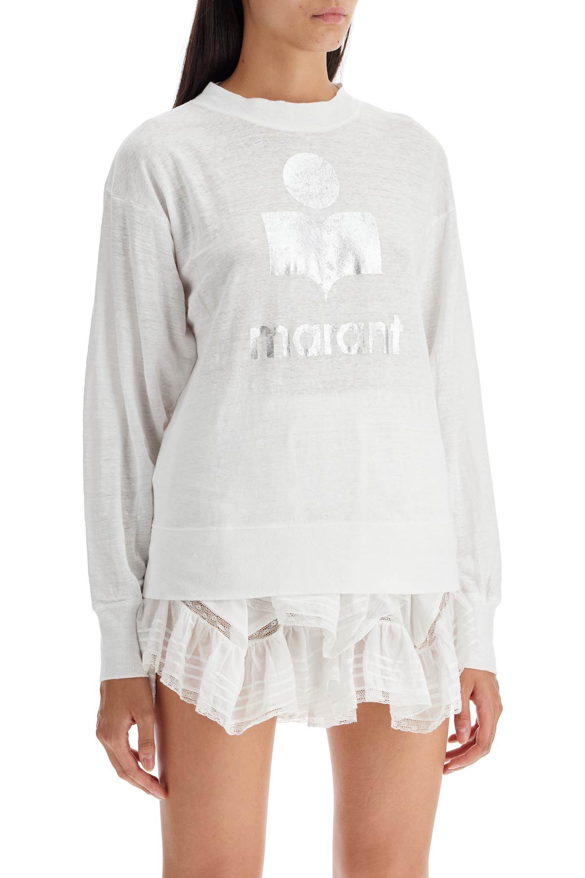 Shop Marant Etoile Klowia T-shirt With Metallic Logo Print In White (silver)