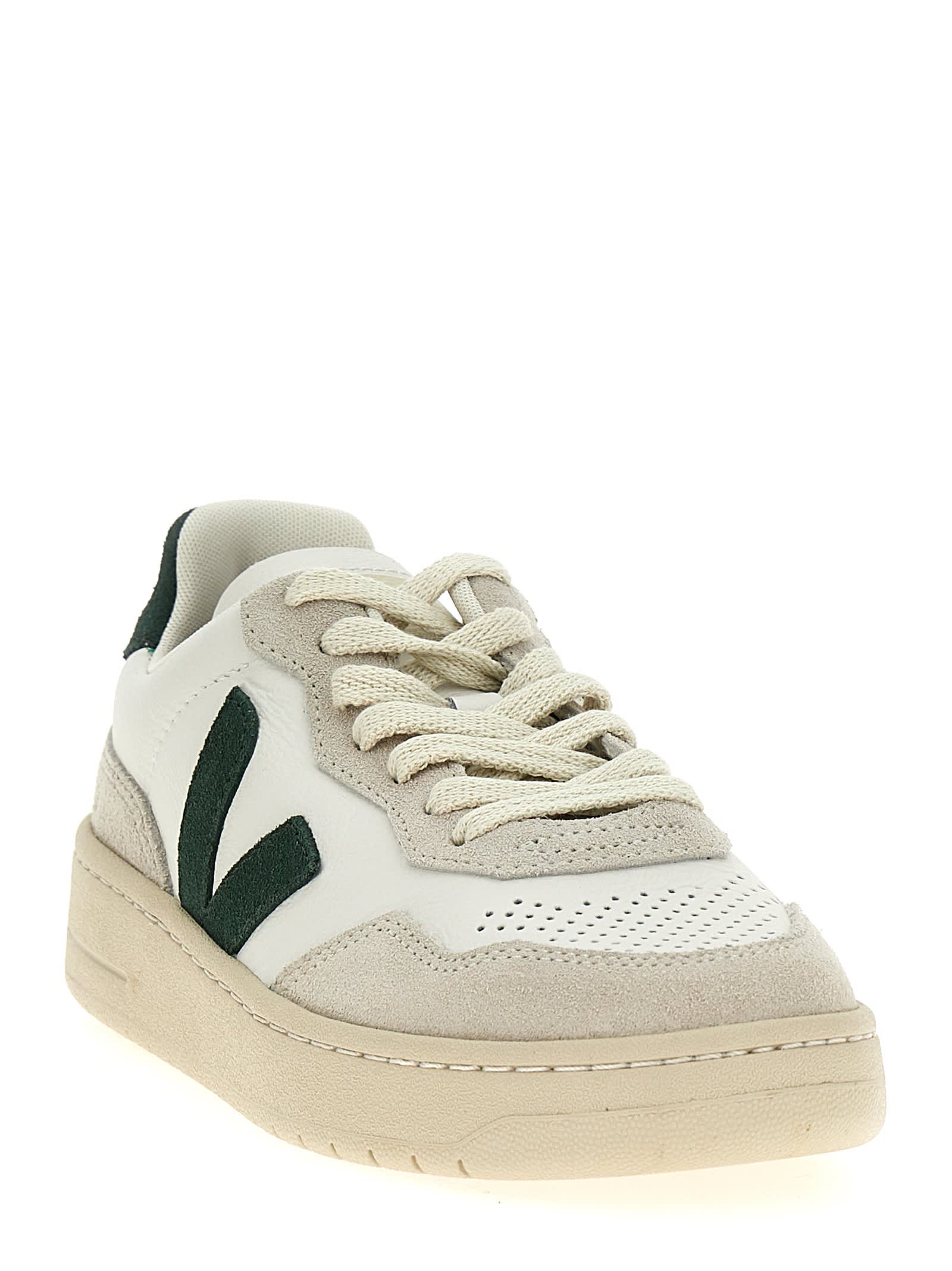 Veja V-90 Bicolor Low-top Sneakers In Green
