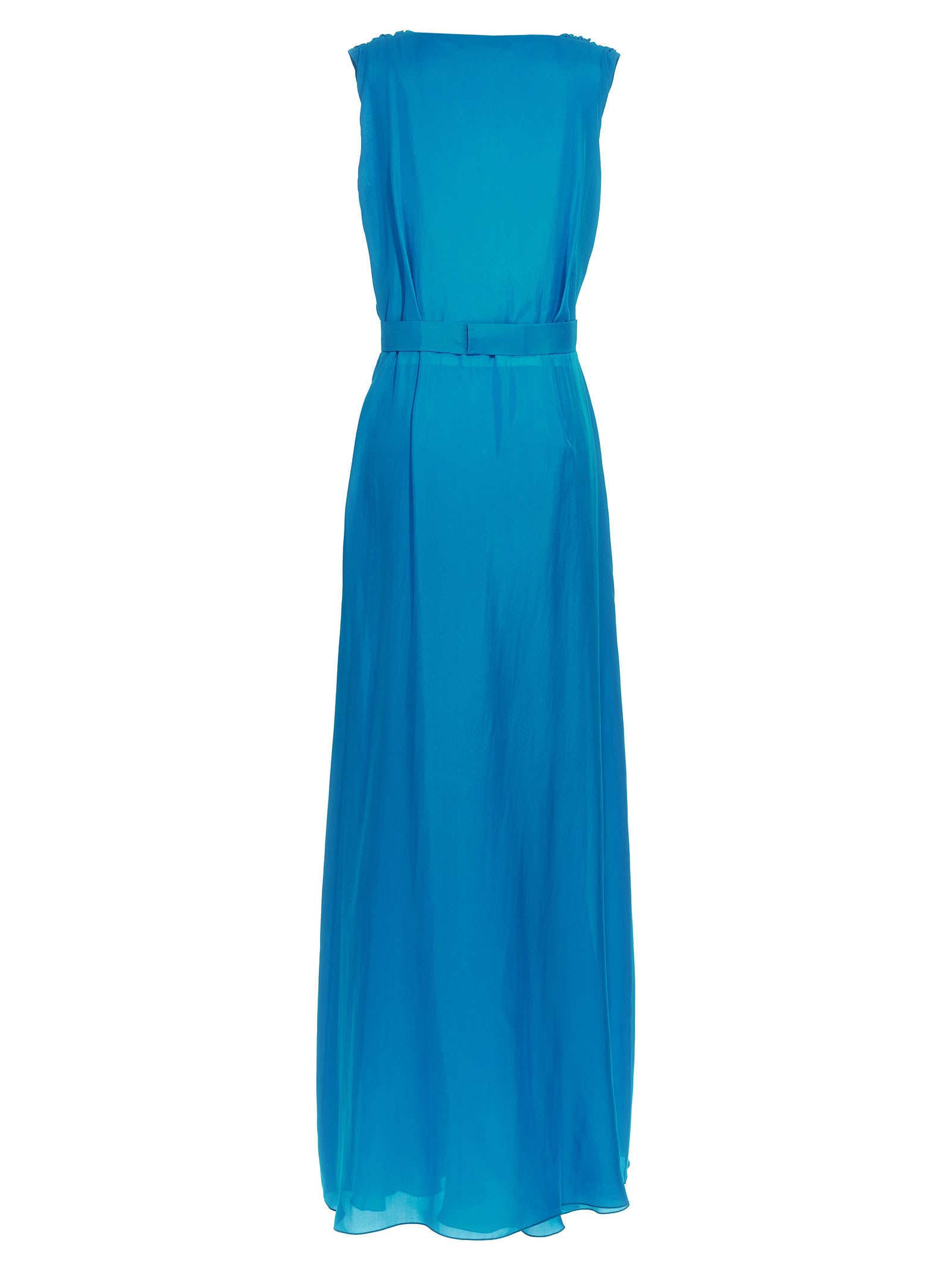 Shop Alberta Ferretti Long Ruffles Dress In Light Blue
